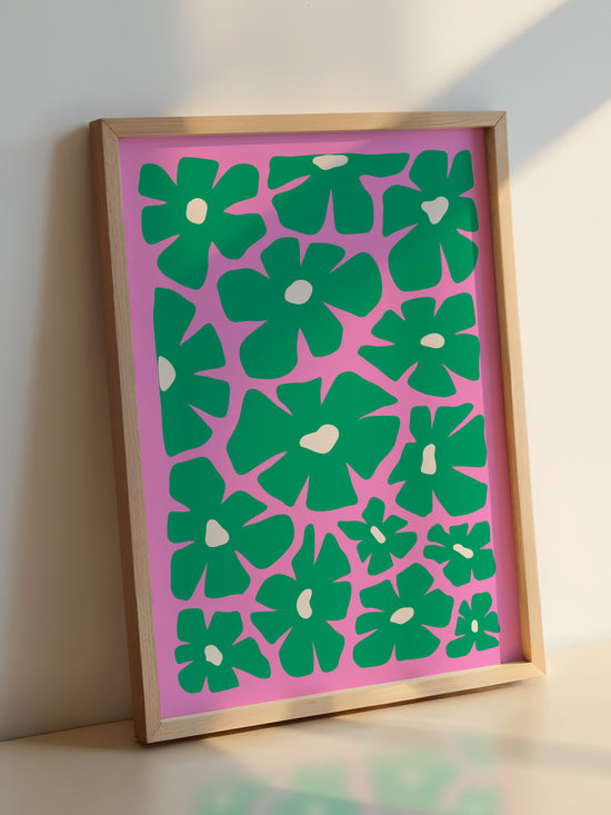 Retro Green And Pink Floral Art Print
