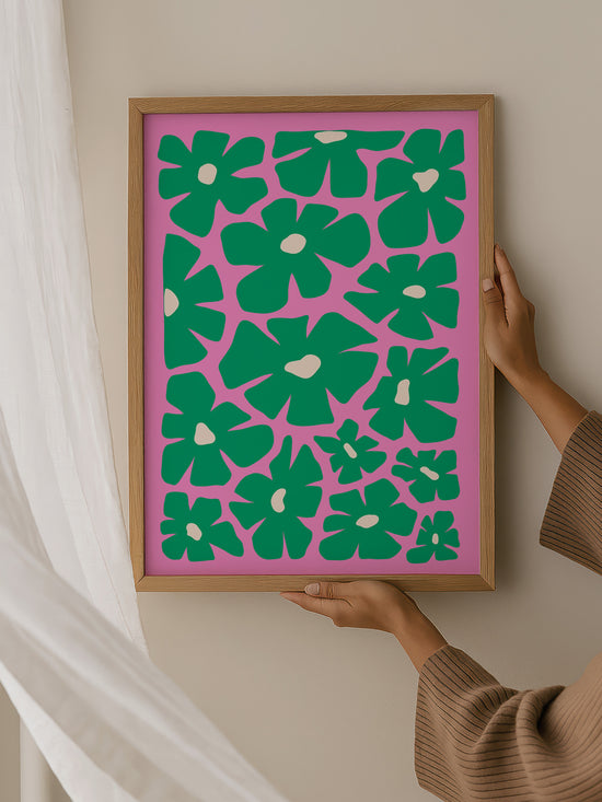 Retro Green And Pink Floral Art Print