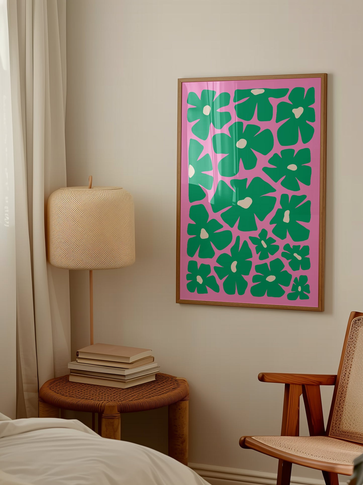 Retro Green And Pink Floral Art Print