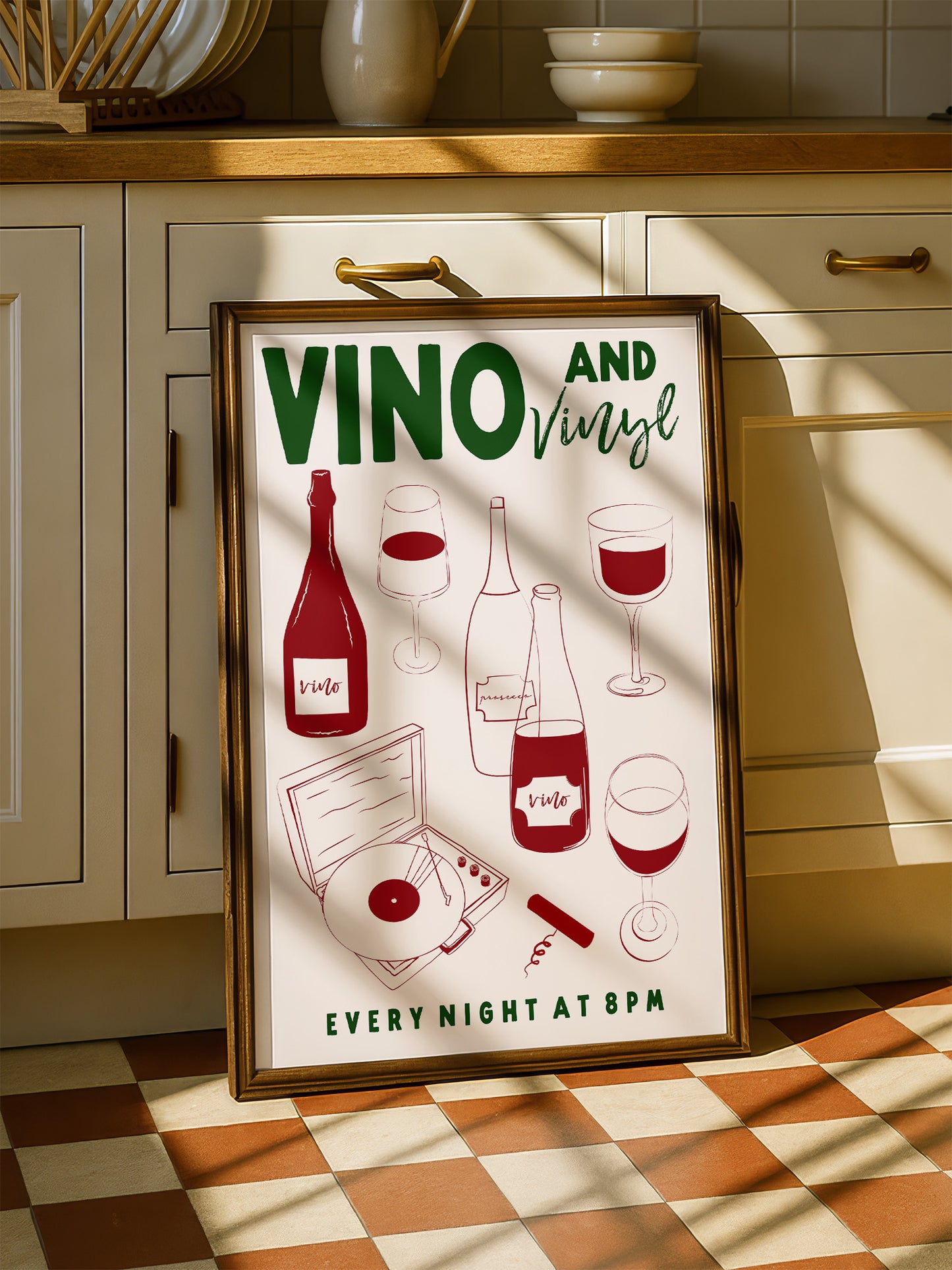 Vino And Vinyl Retro Poster