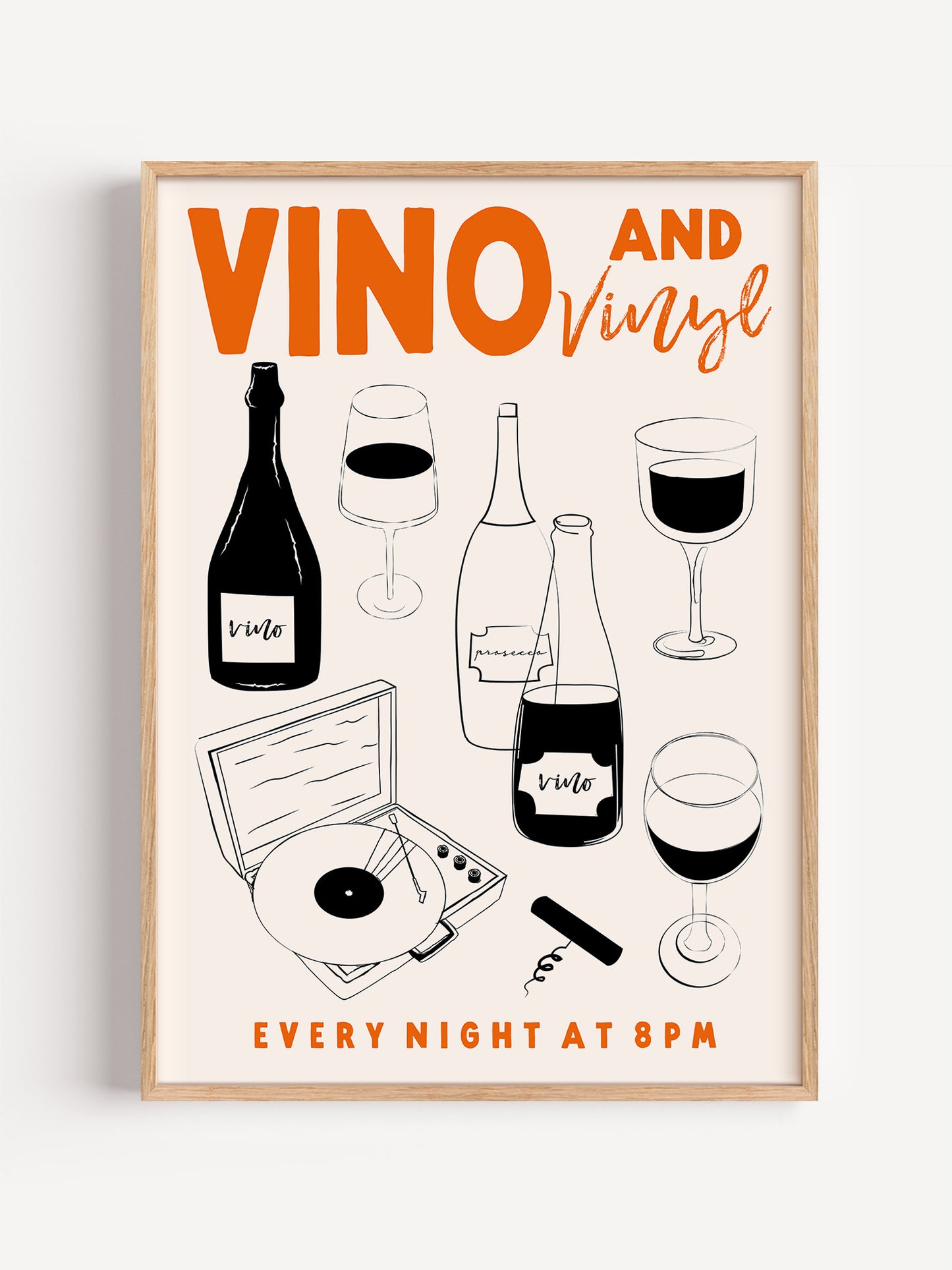 Vino And Vinyl Retro Poster