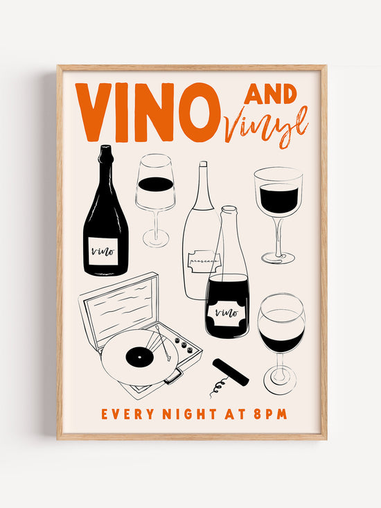 Vino And Vinyl Retro Poster