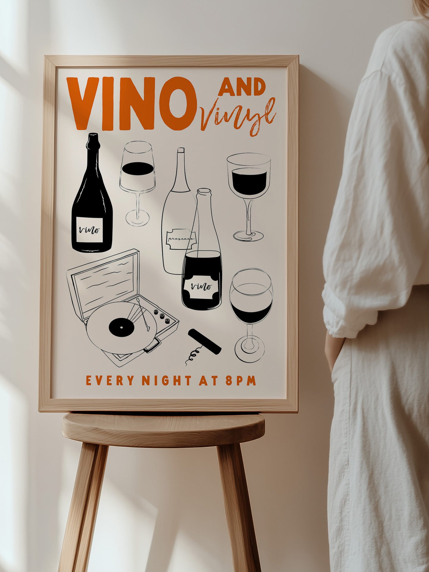 Vino And Vinyl Retro Poster