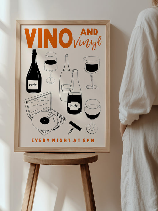 Vino And Vinyl Retro Poster