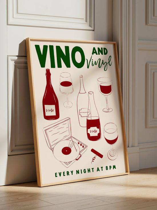 Vino And Vinyl Retro Poster
