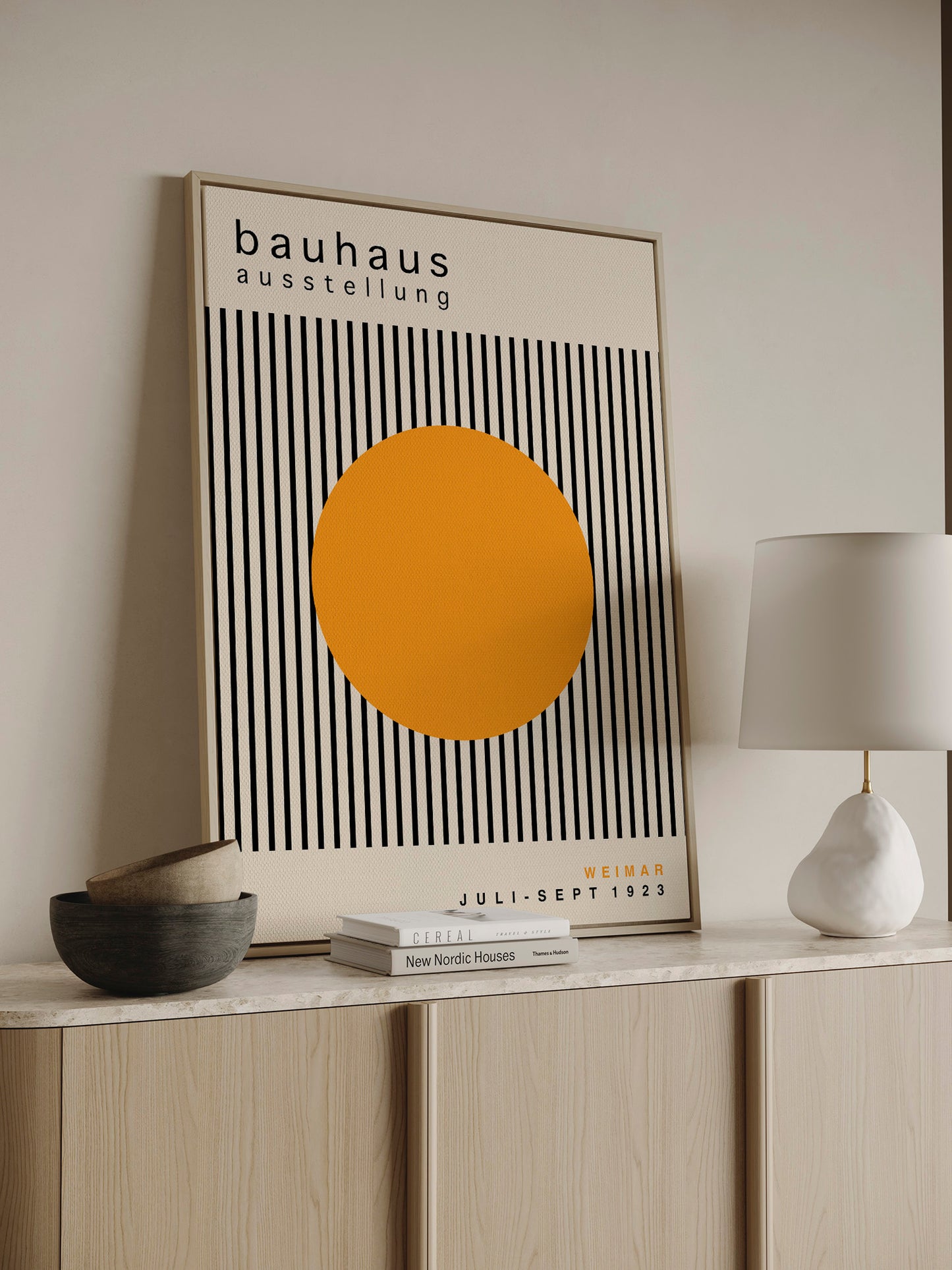 Yellow Circle Bauhaus Framed Canvas