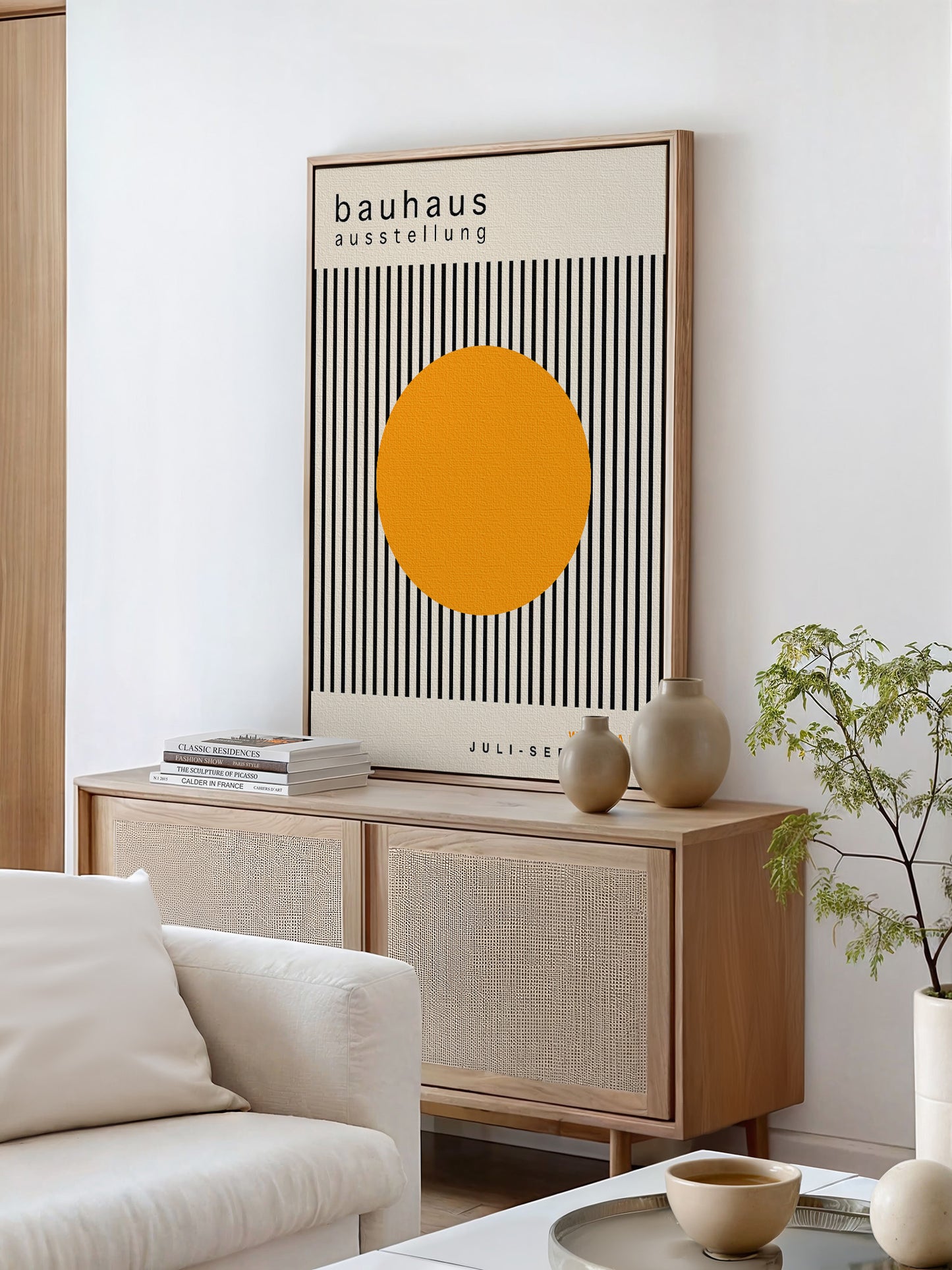 Yellow Circle Bauhaus Framed Canvas