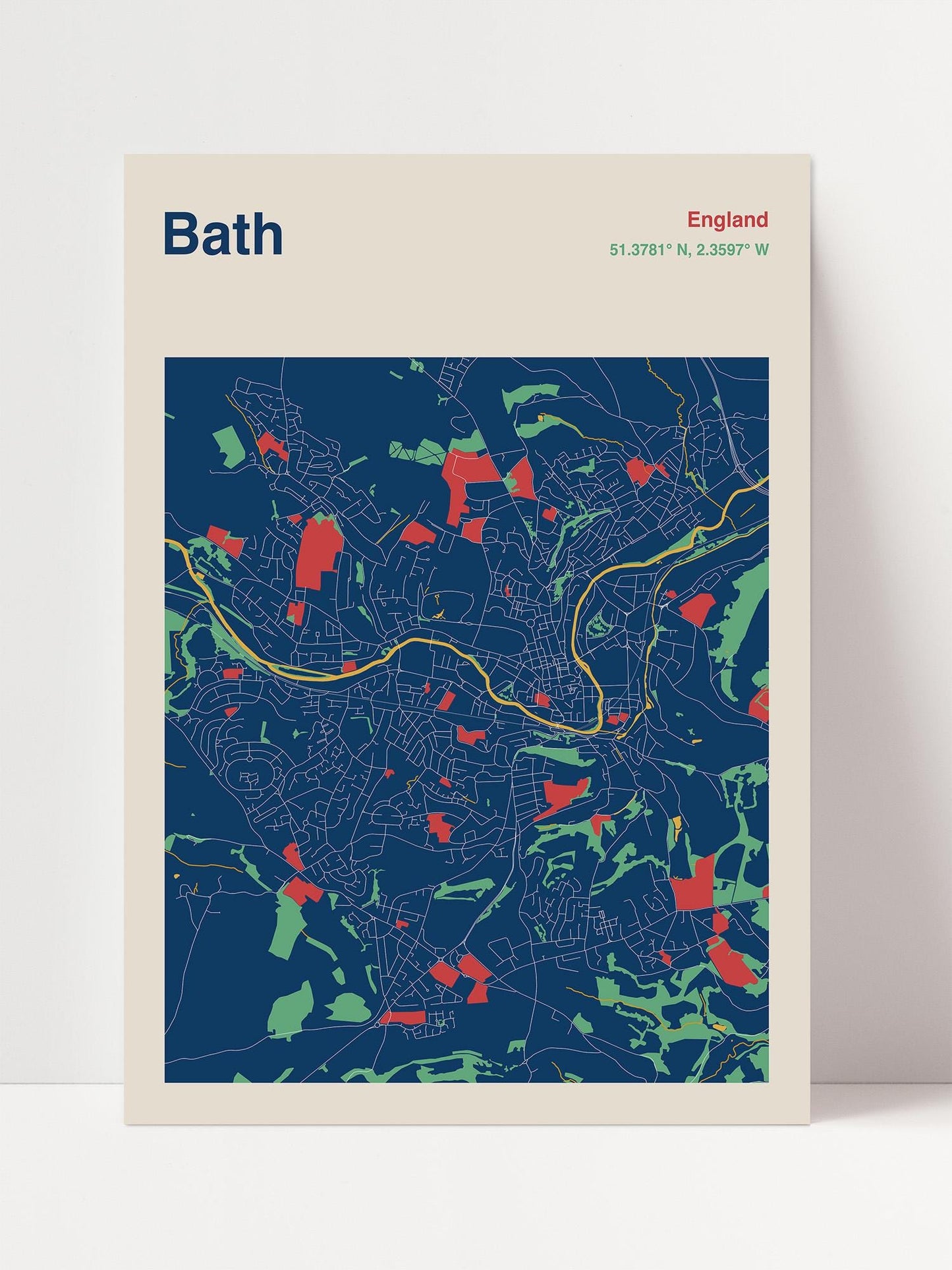 The image is a map of Bath, England, with various colored areas representing different neighborhoods or districts within the city.