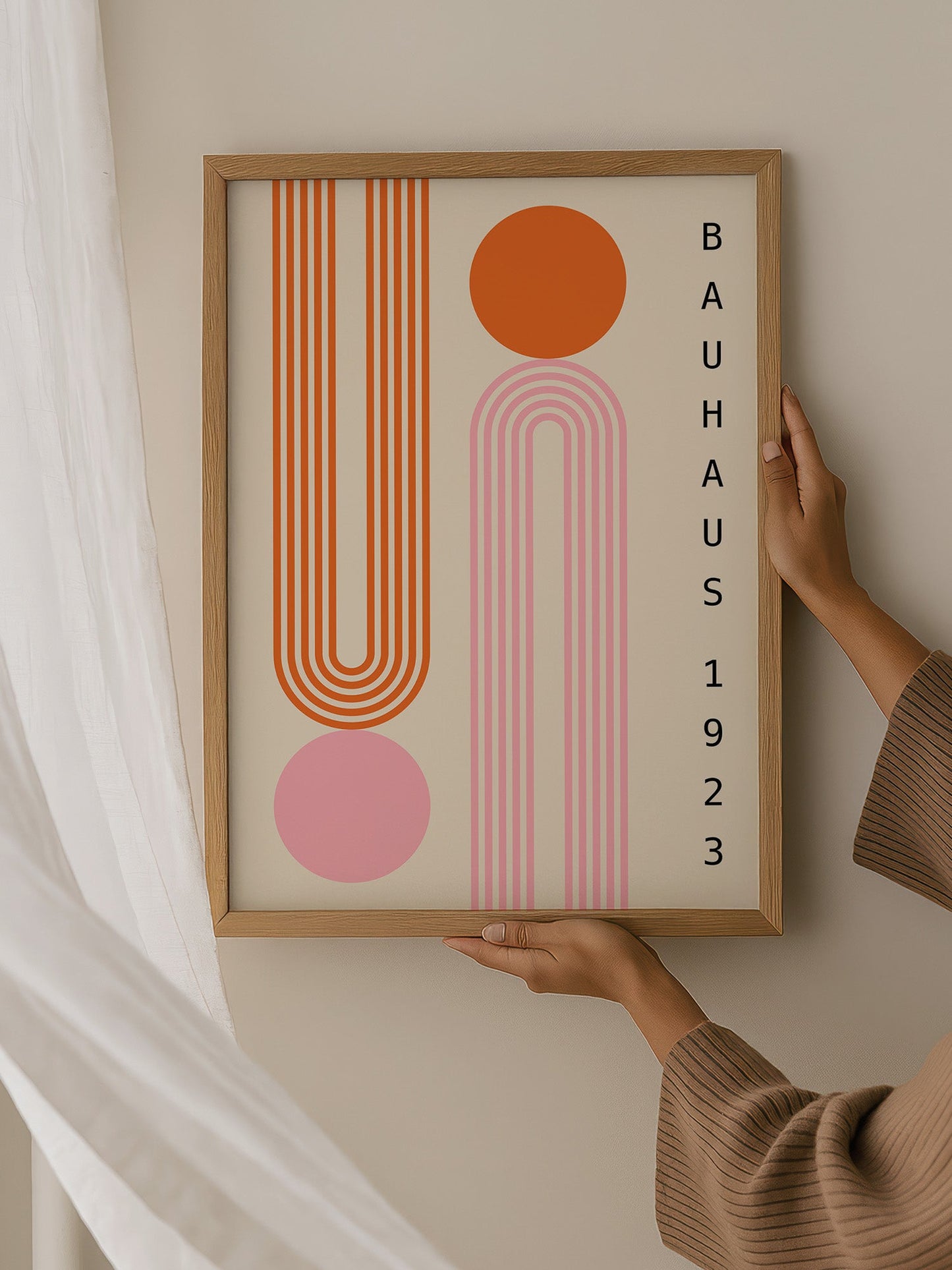Bauhaus Wall Art – Modernist Geometric Print | Pink Orange Mid Century Poster