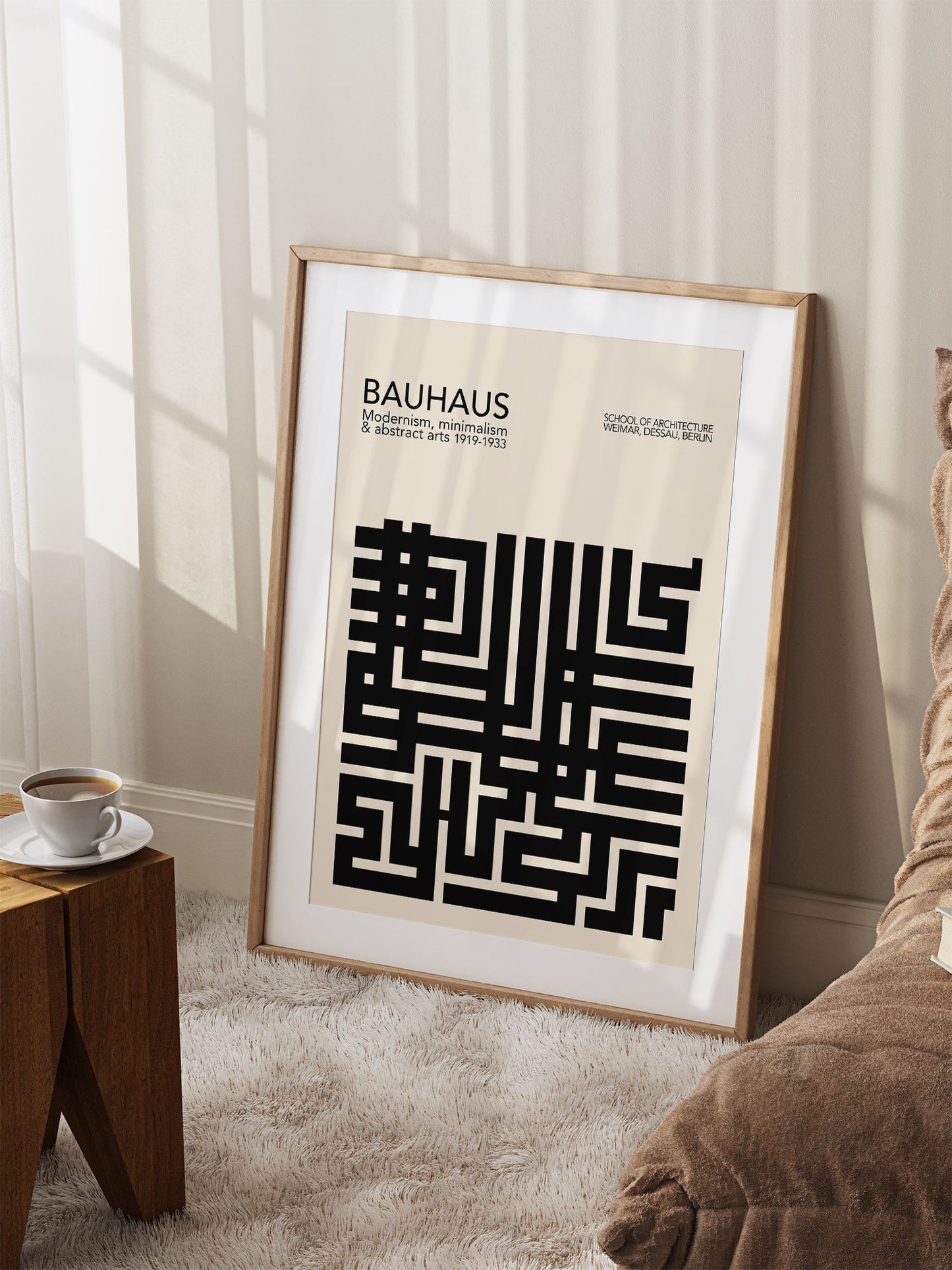 Brutalist Bauhaus Poster – Minimalist Black Cream Wall Art, Mid Century Modern Style