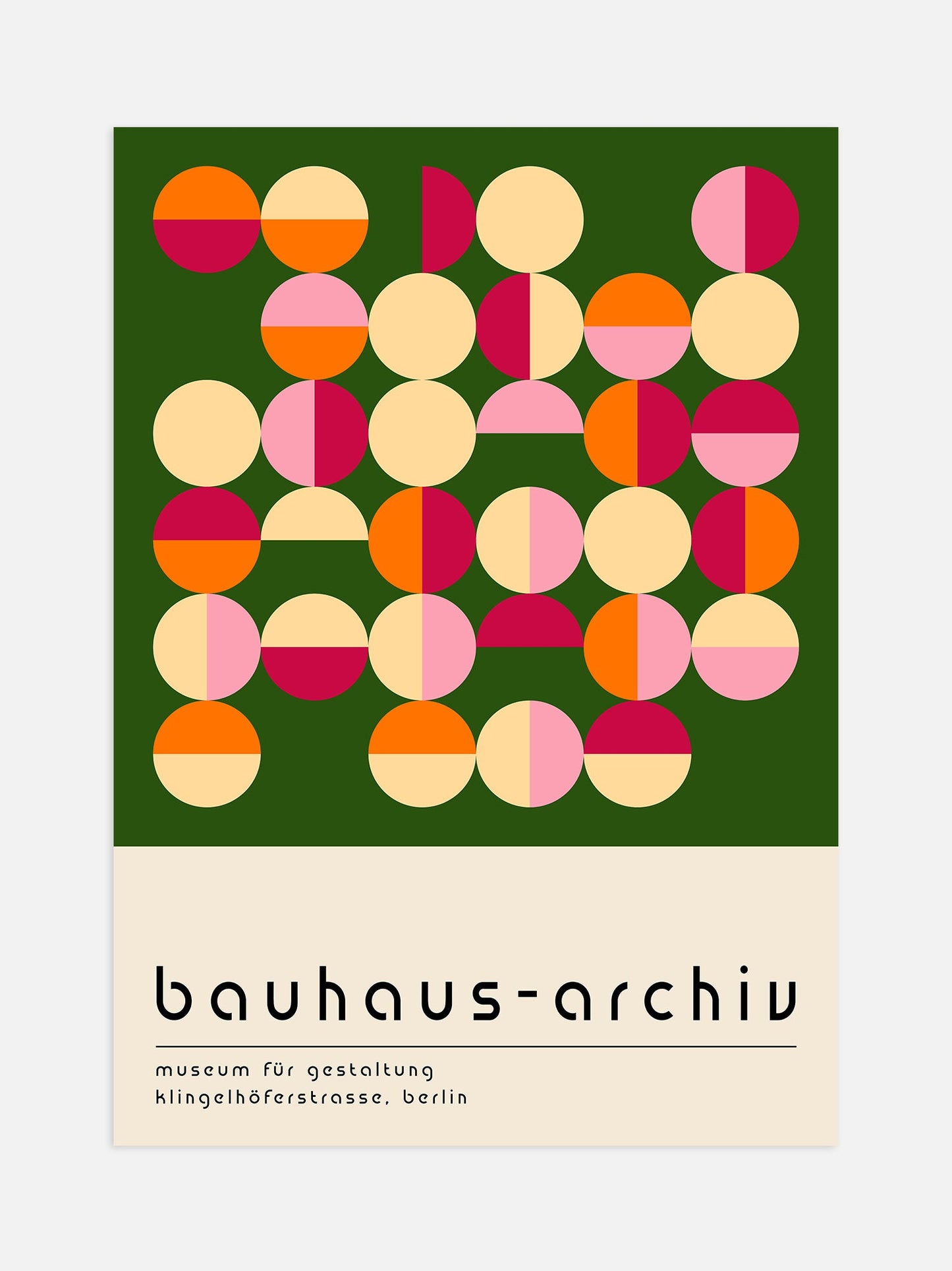 Bauhaus Poster - Colourful Semi Circles Mid Century Art Print With Green Background