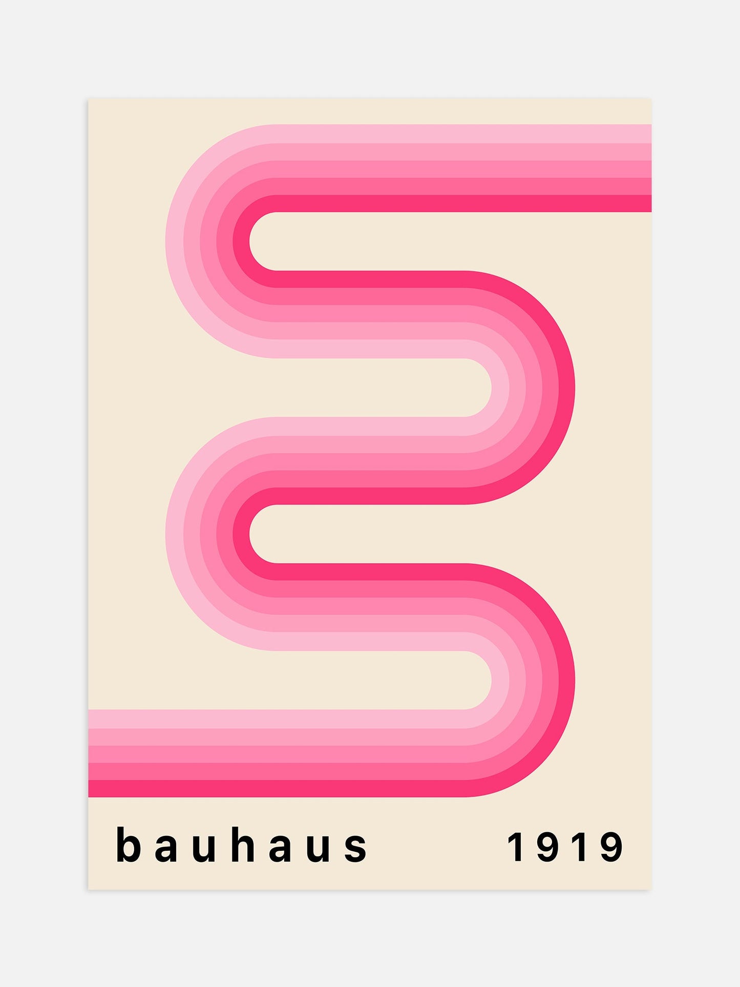 Bauhaus Poster – Pink Striped Poster With Curved Stripes Design, Modern Art Print