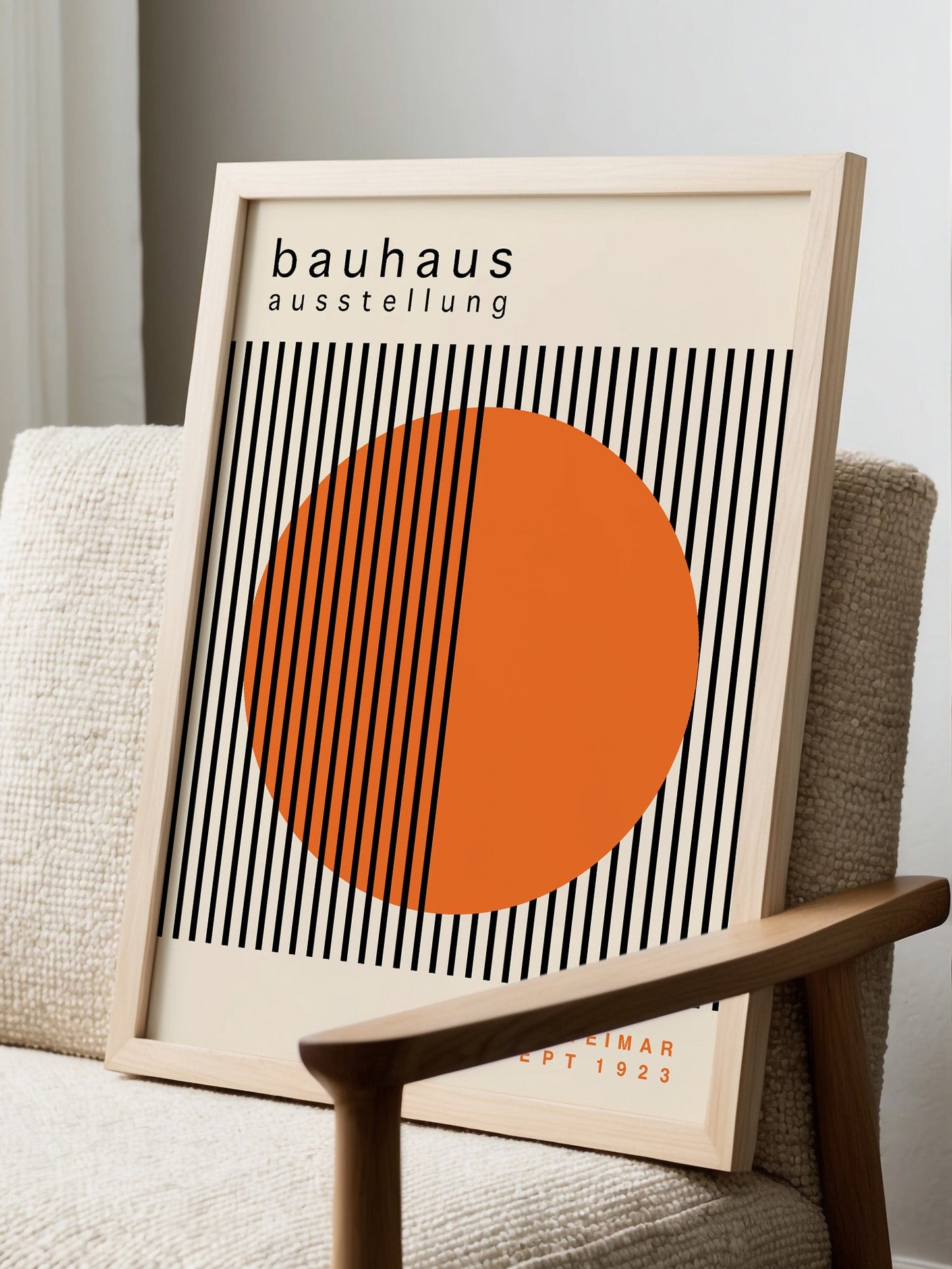 Bauhaus Wall Art – Mid Century Poster with Orange Circle Geometric Print
