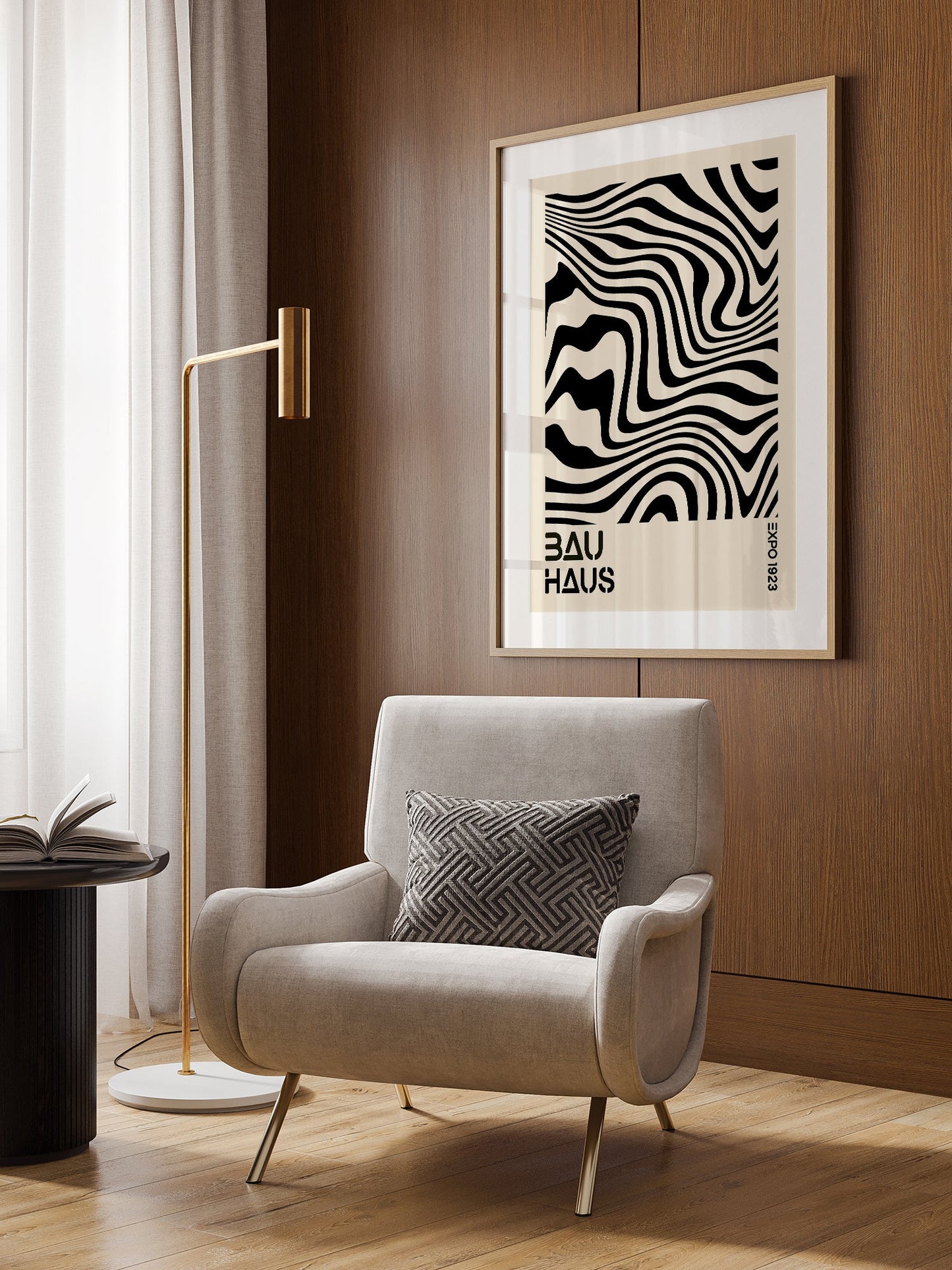 Bauhaus Poster – Abstract Wall Art with Black Wavy Lines | Modernist Design Print