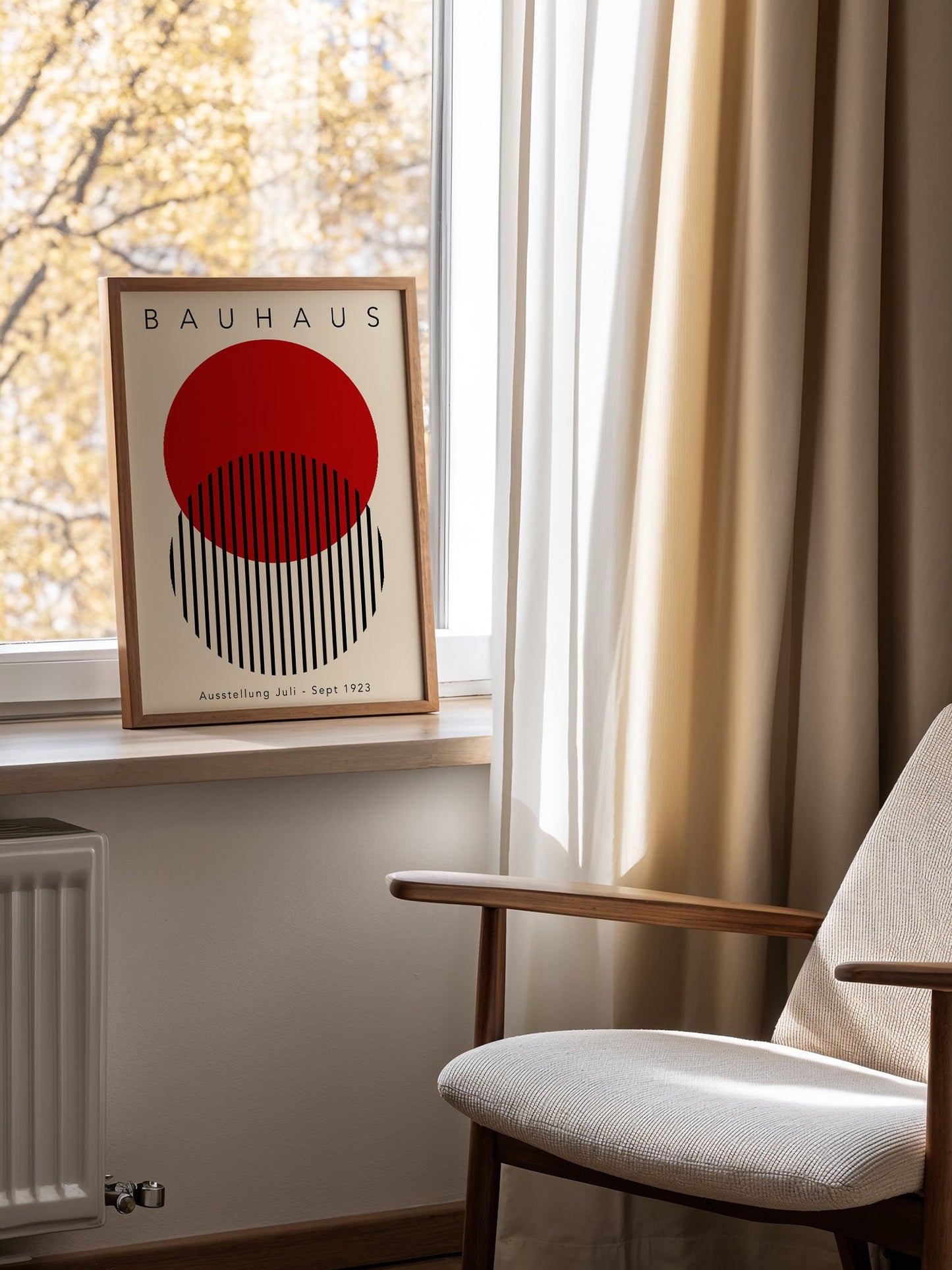 Bauhaus Wall Art – Red Geometric Modernist Poster for Living Room & Office