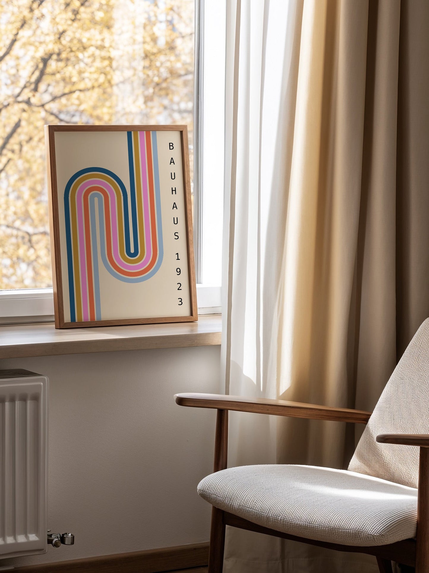 Bauhaus Art Print – Pastel Rainbow Stripes Mid Century Poster | Modern Wall Art