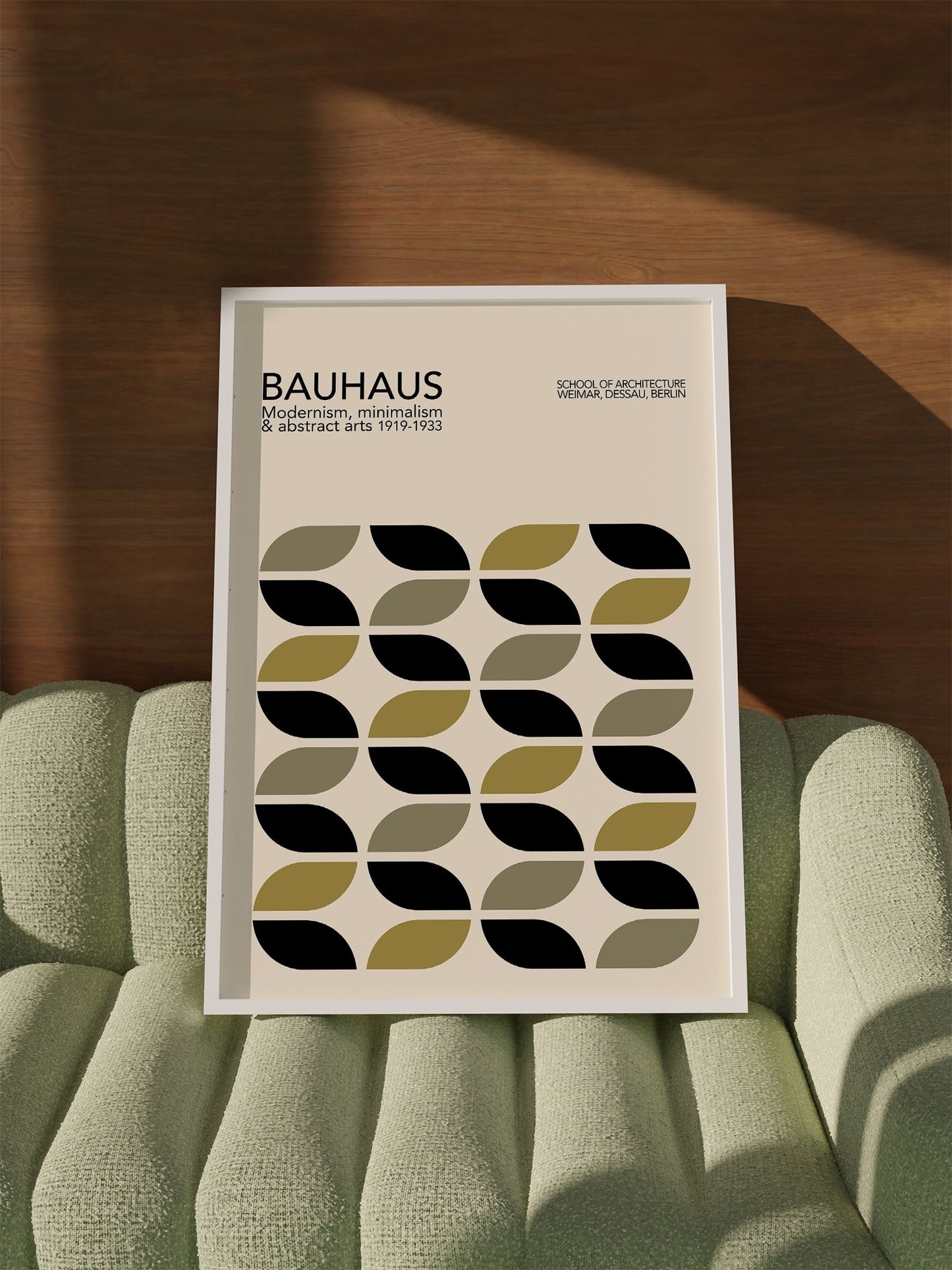 Bauhaus Poster – Black And Olive Geometric Wall Art | Mid Century Modern Decor