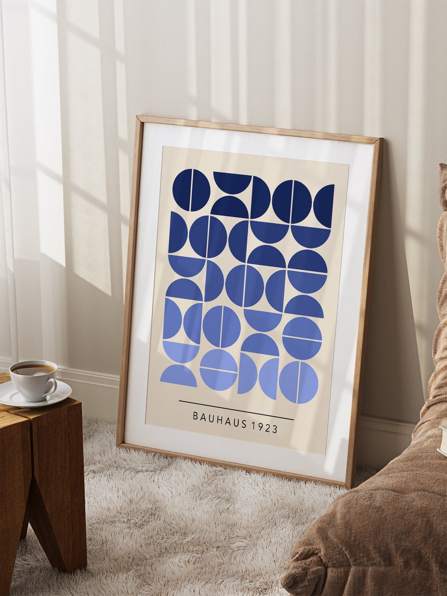 Bauhaus Poster – Dark Blue Geometric Wall Art With Semi Circle Design
