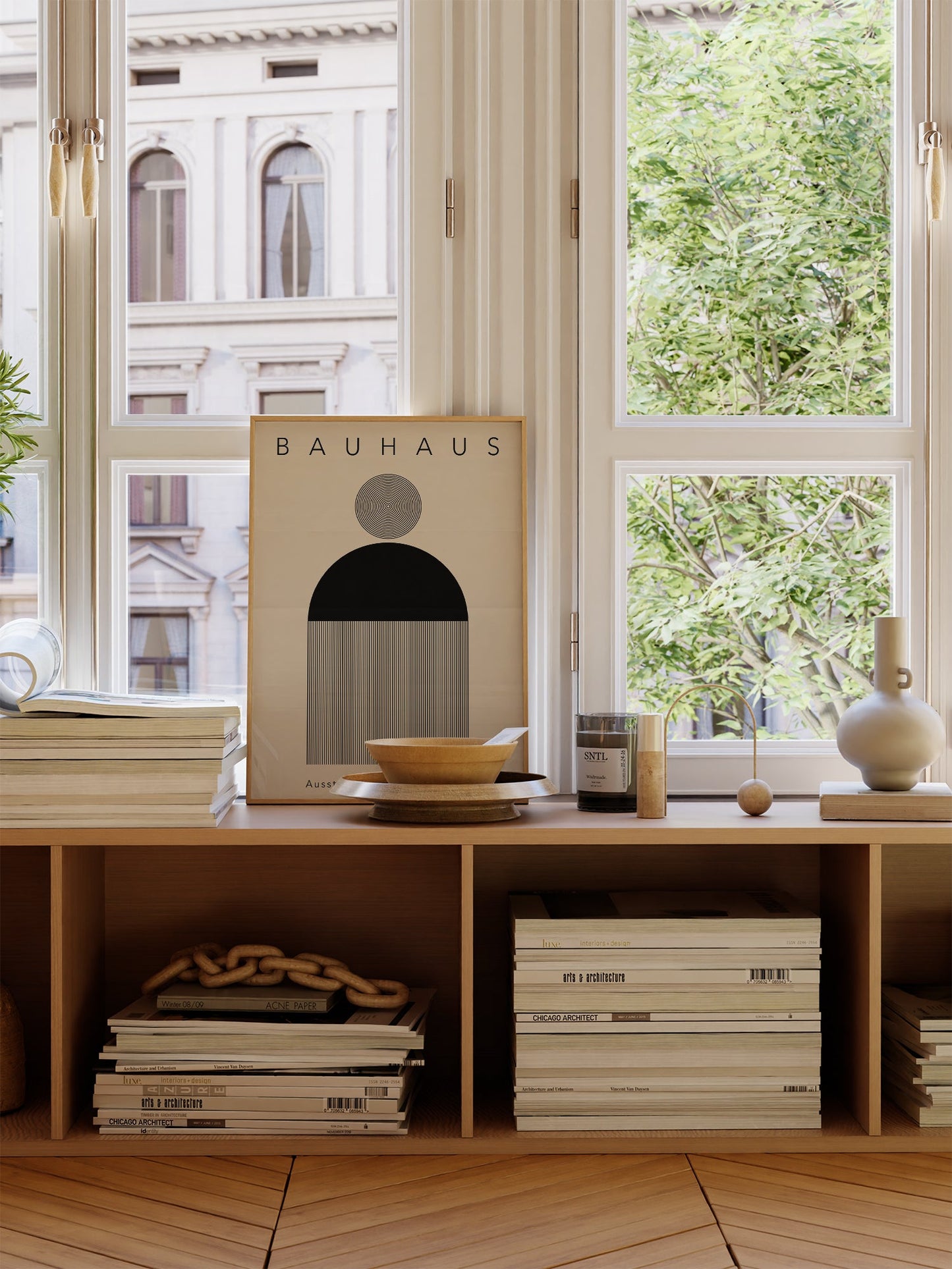 Minimalist Bauhaus Poster – Geometric Wall Art | Black and Cream Modernist Print