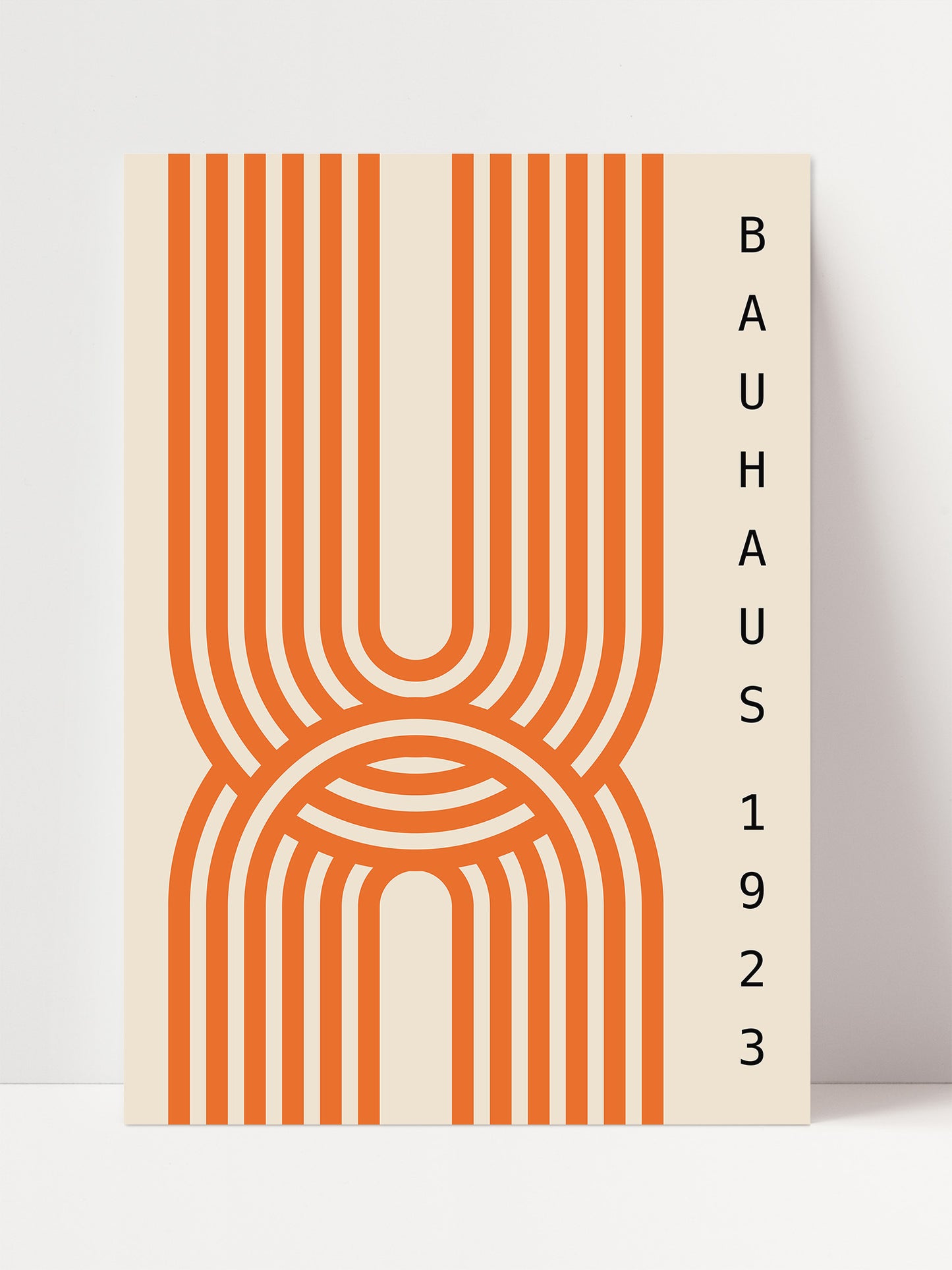 a minimalist design with a repeating pattern of orange and white lines.