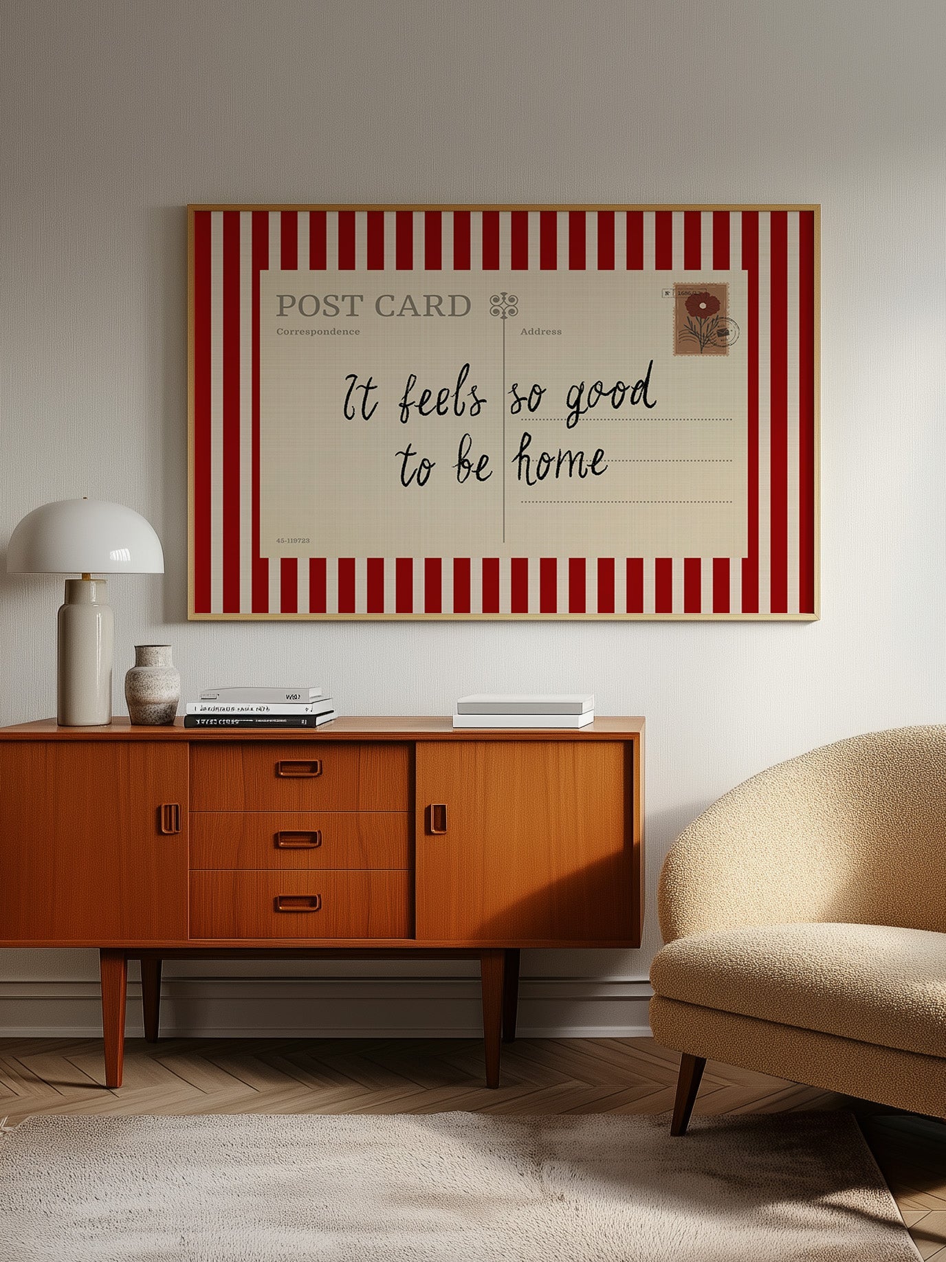 Framed Striped Postcard Print – Vintage Wall Art With Retro Quote