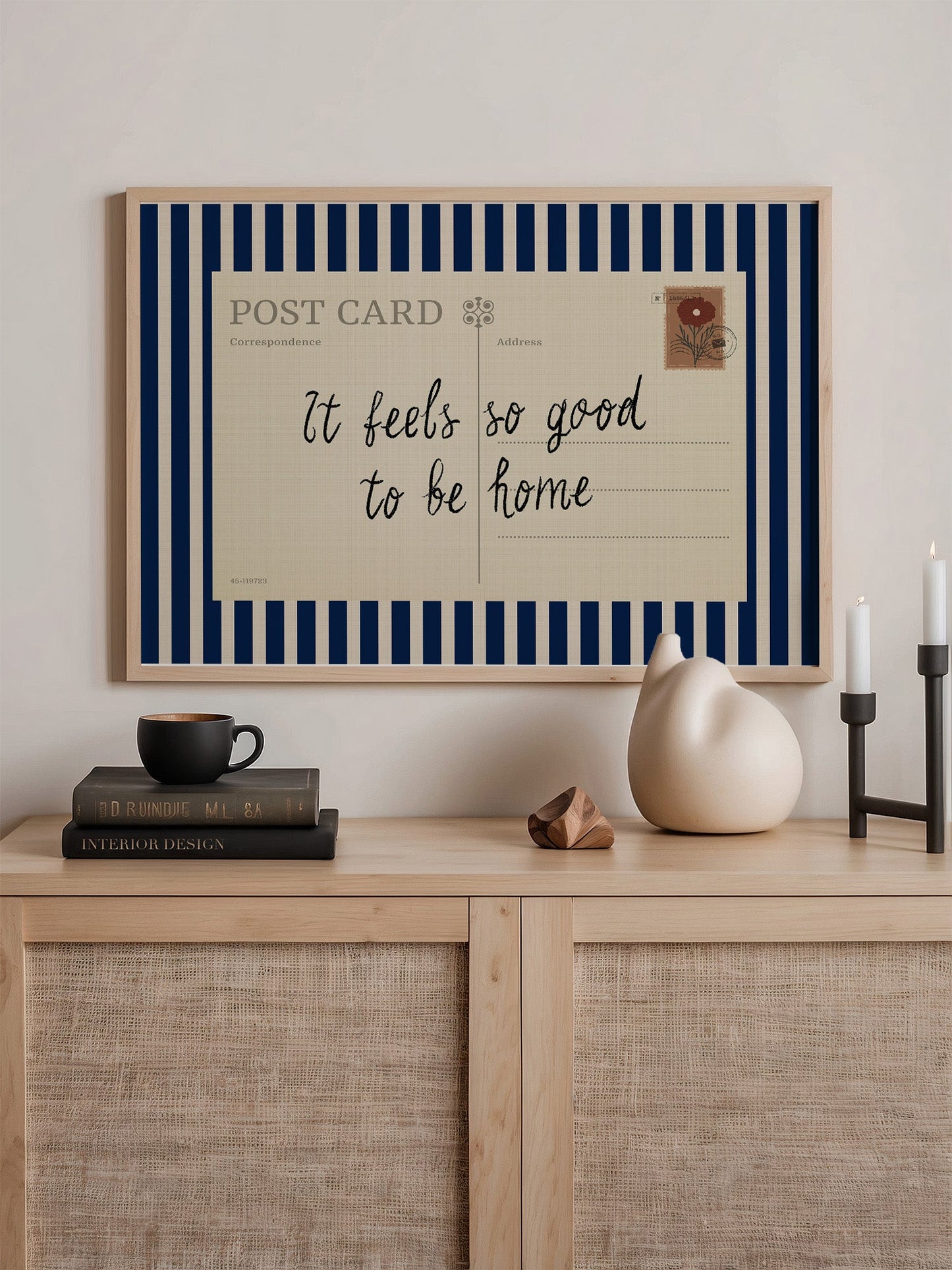 Framed Striped Postcard Print – Vintage Wall Art With Retro Quote