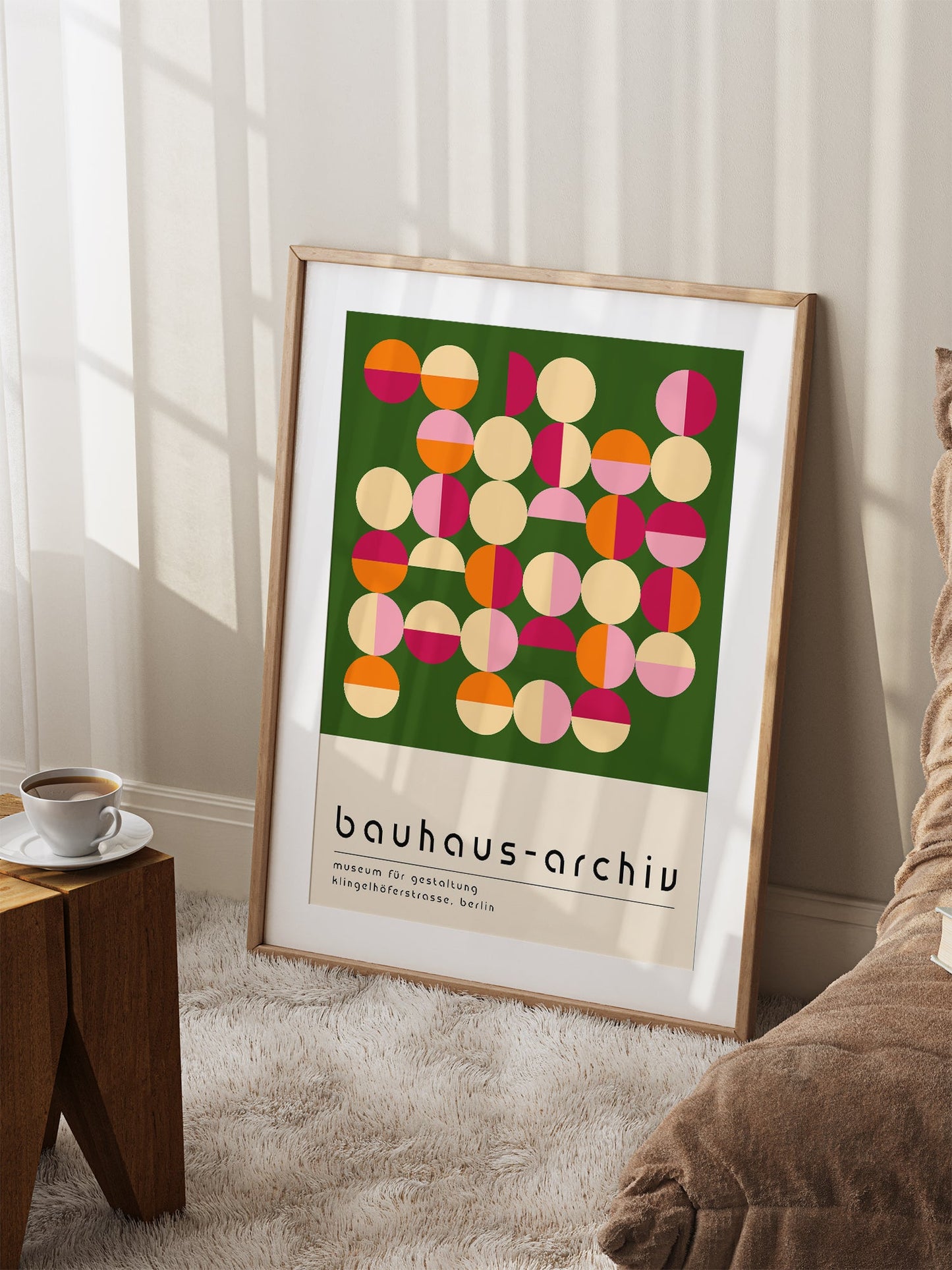 Bauhaus Poster - Colourful Semi Circles Mid Century Art Print With Green Background