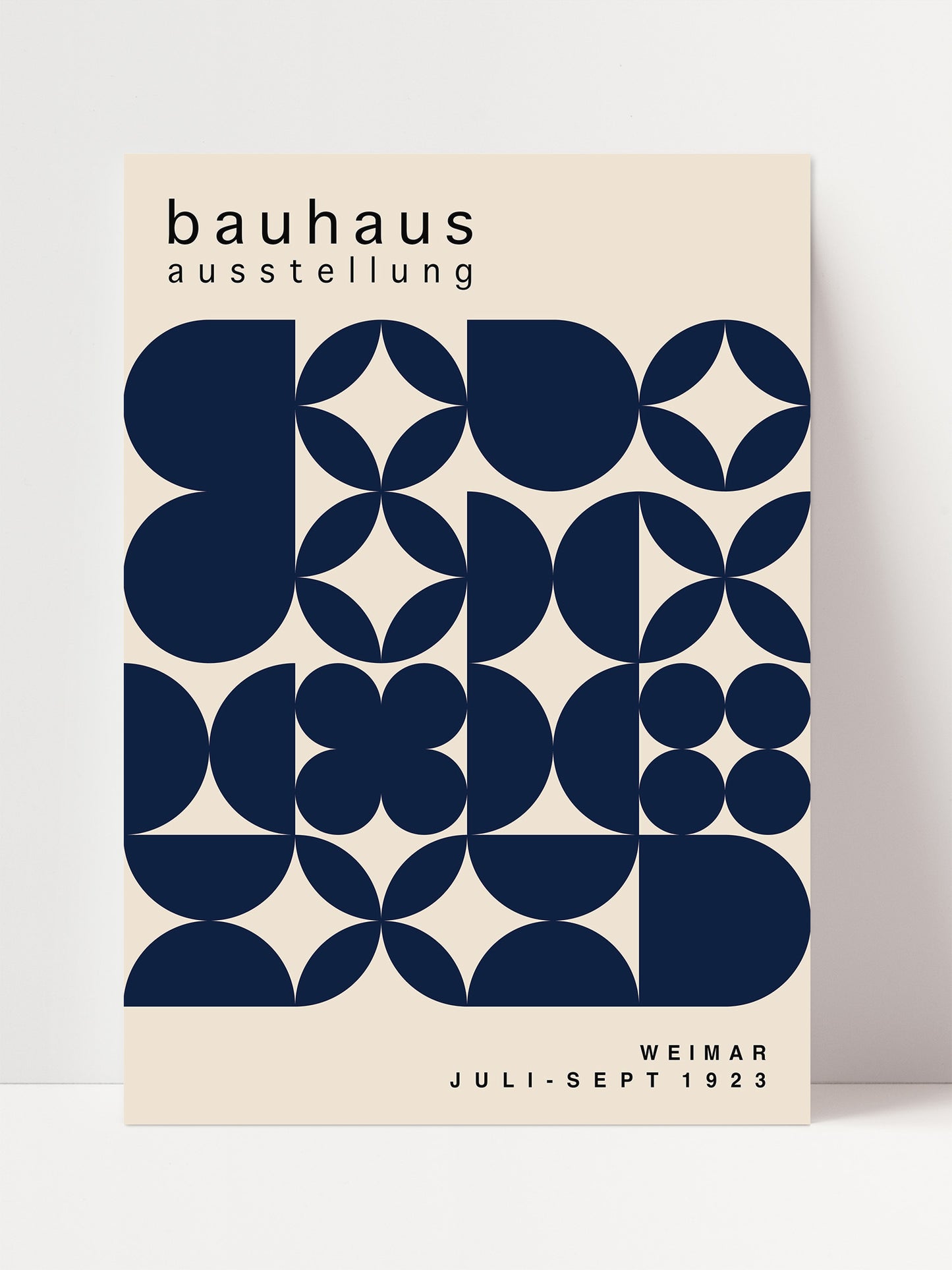 The image is a poster for the Bauhaus exhibition in Weimar, Germany, which took place from July to September 1923.
