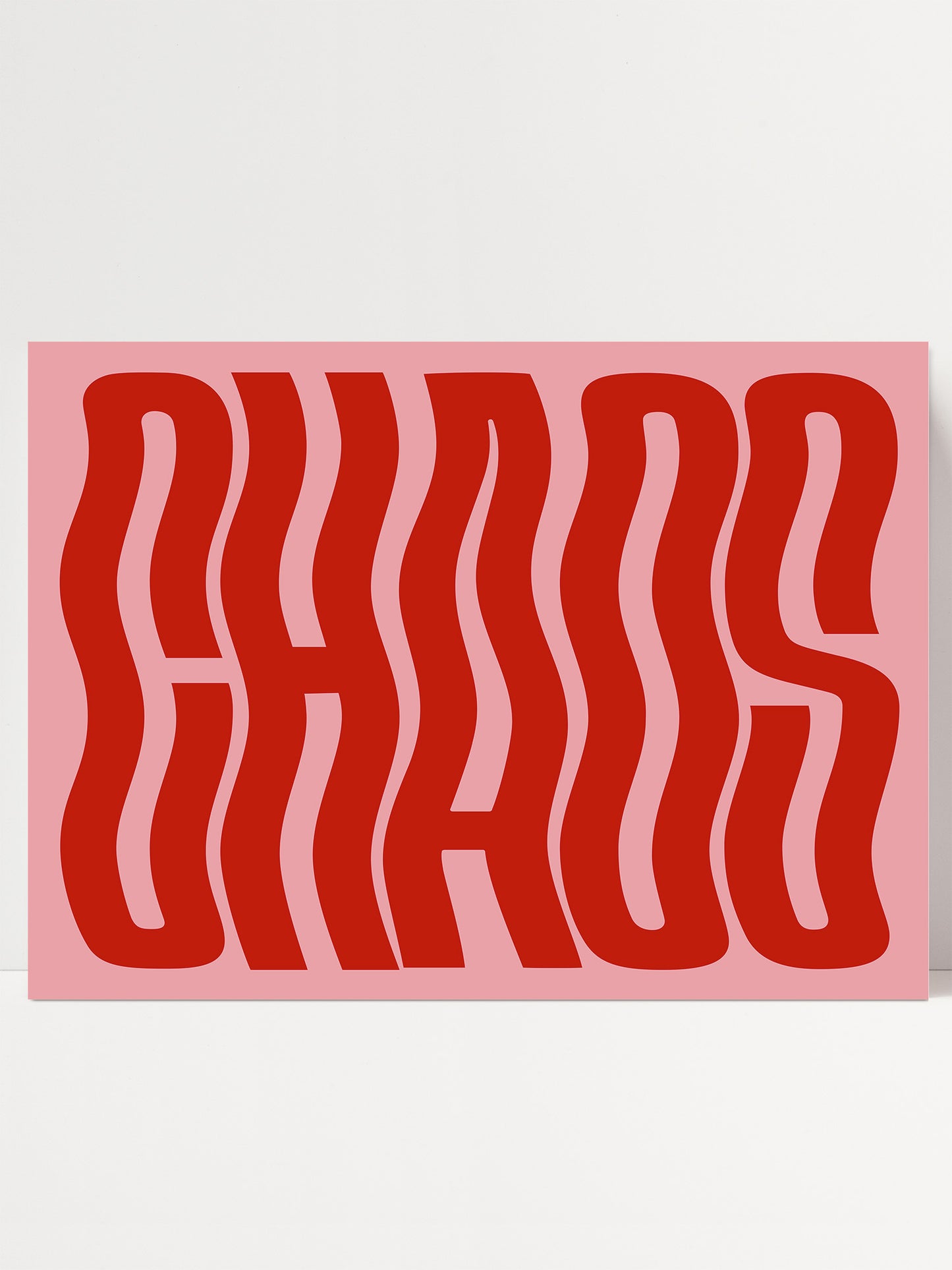 a large, bold, red text that reads "CHAOS" in a stylized, wave-like font.