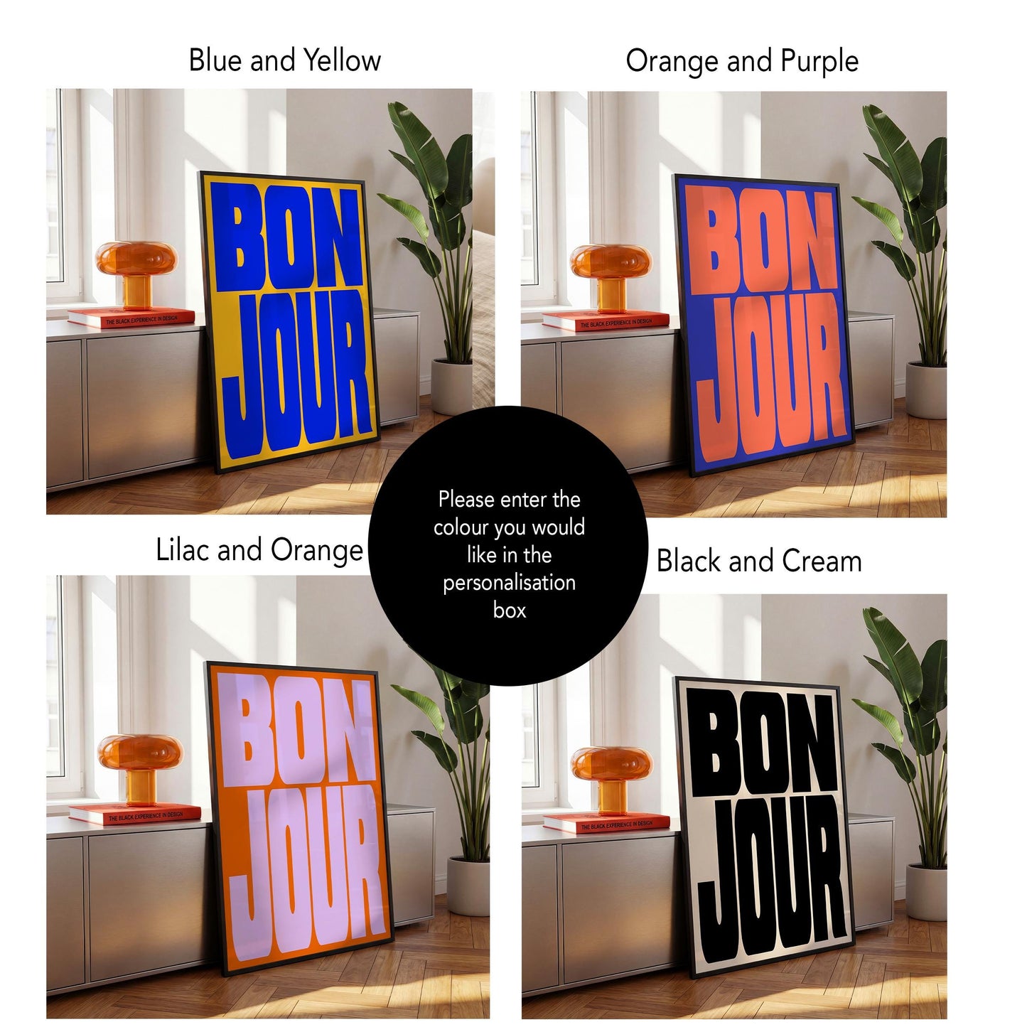 Bonjour Wall Art – Bold French Typography Print | Modern Retro Poster | Framed Option