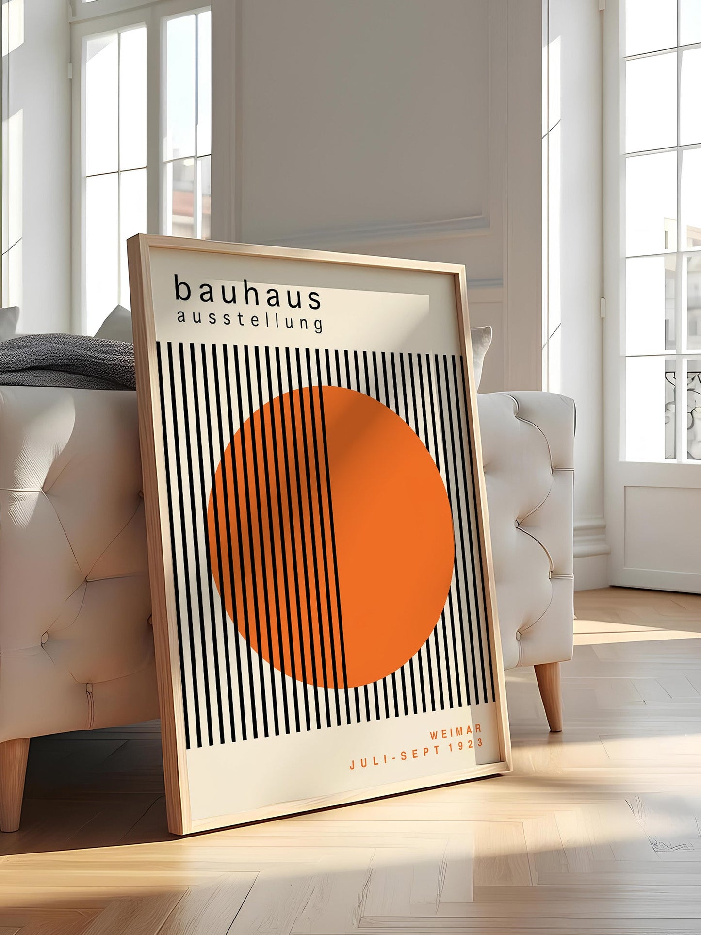 Bauhaus Wall Art – Mid Century Poster with Orange Circle Geometric Print
