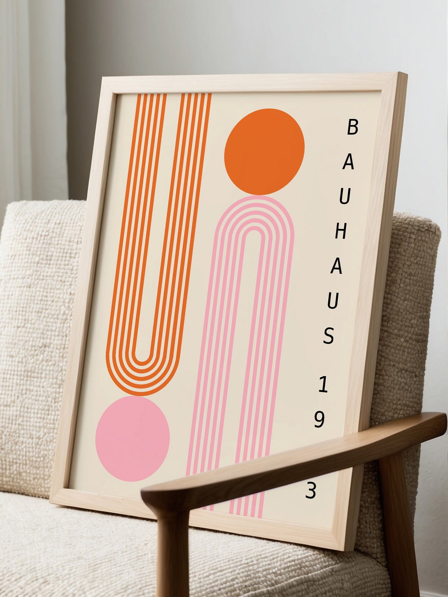 Bauhaus Wall Art – Modernist Geometric Print | Pink Orange Mid Century Poster