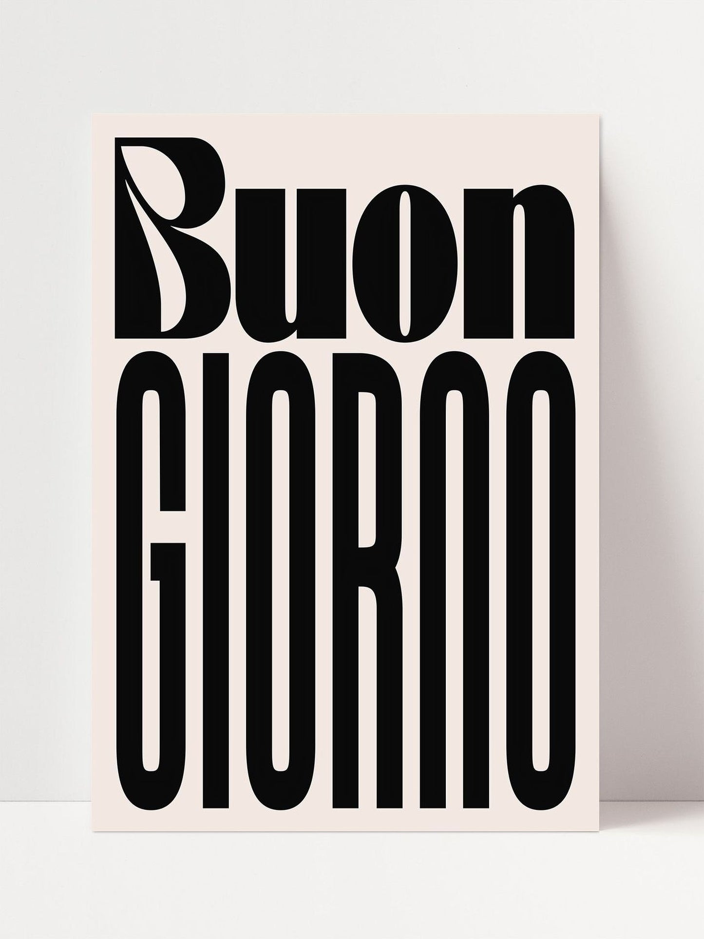 a large, bold, and stylized text that reads "Buon Giorno", which is a greeting commonly used in Italian.