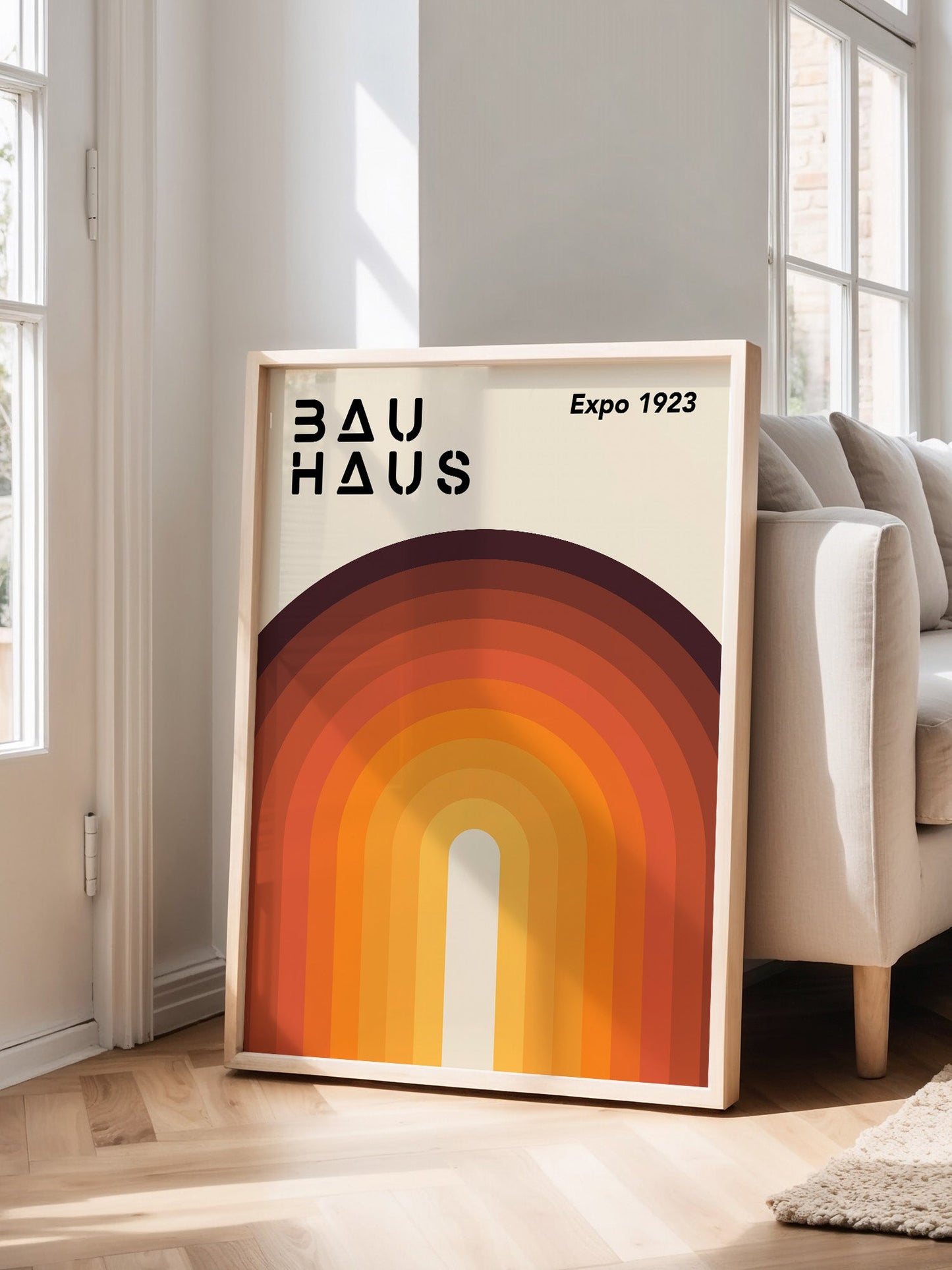 Bauhaus Orange Print – Mid Century Poster With Geometric Rainbow Design