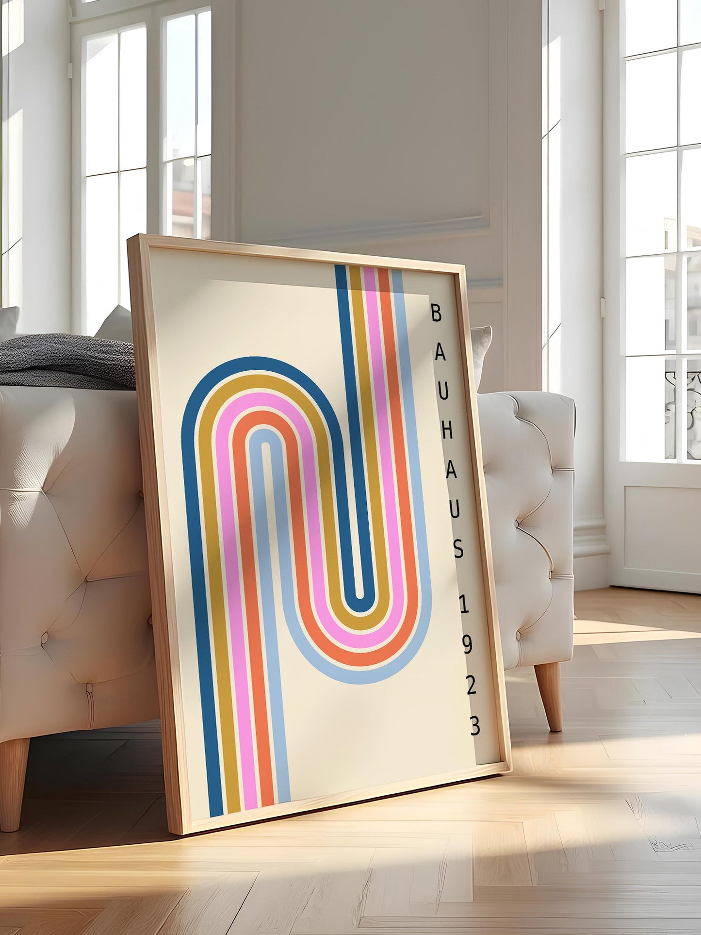Bauhaus Art Print – Pastel Rainbow Stripes Mid Century Poster | Modern Wall Art