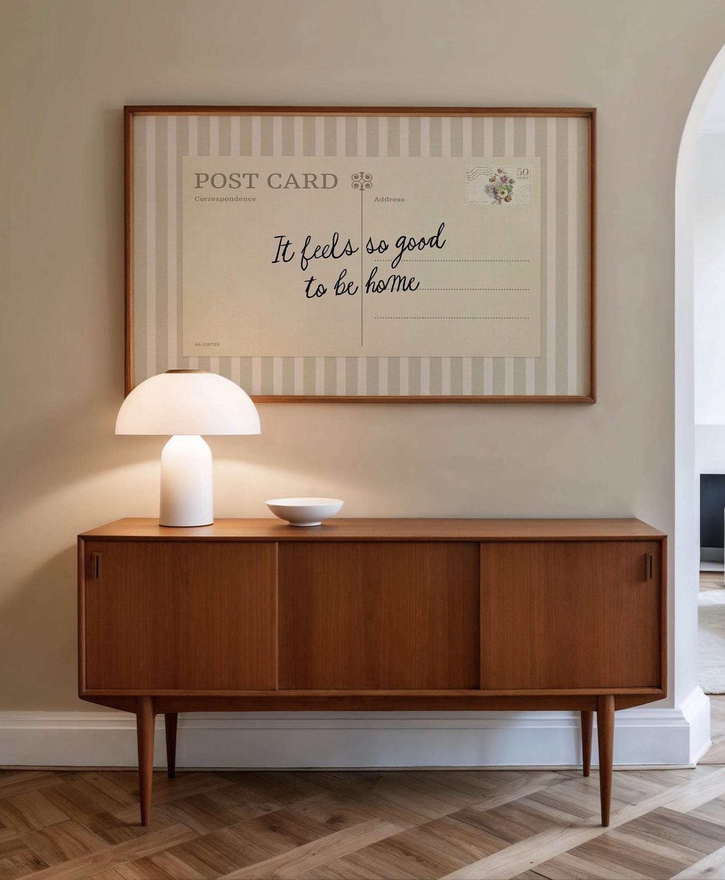 Vintage Postcard Wall Art: Neutral Striped Quote Print | Framed Option