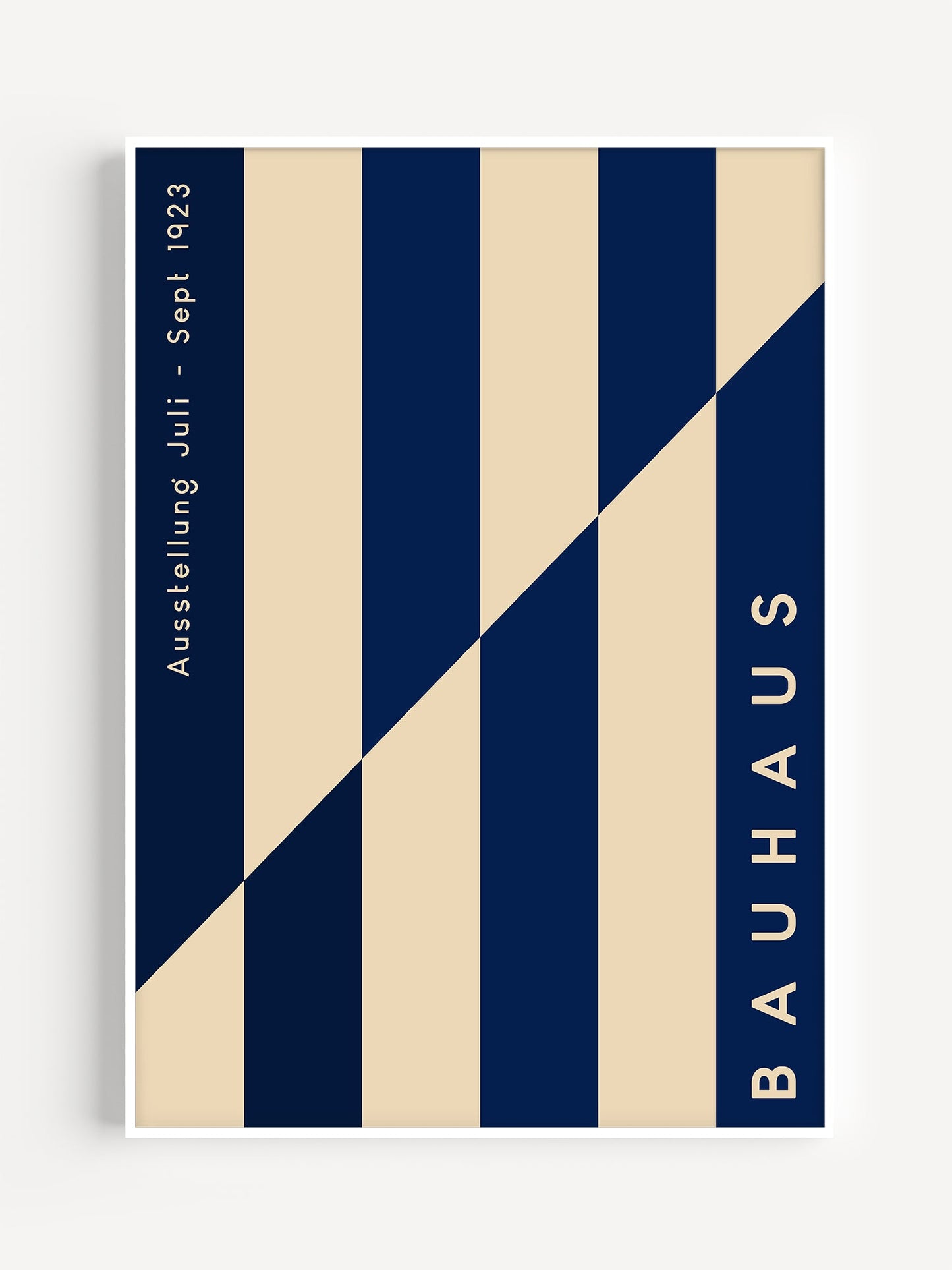 Bauhaus Print Navy Blue Poster – Geometric Art Print with Beige Stripes Design