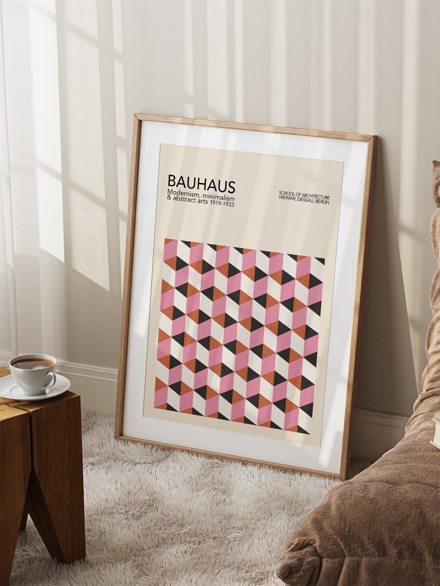 Bauhaus Poster – Modern Geometric Wall Art | Pink Mid Century Print
