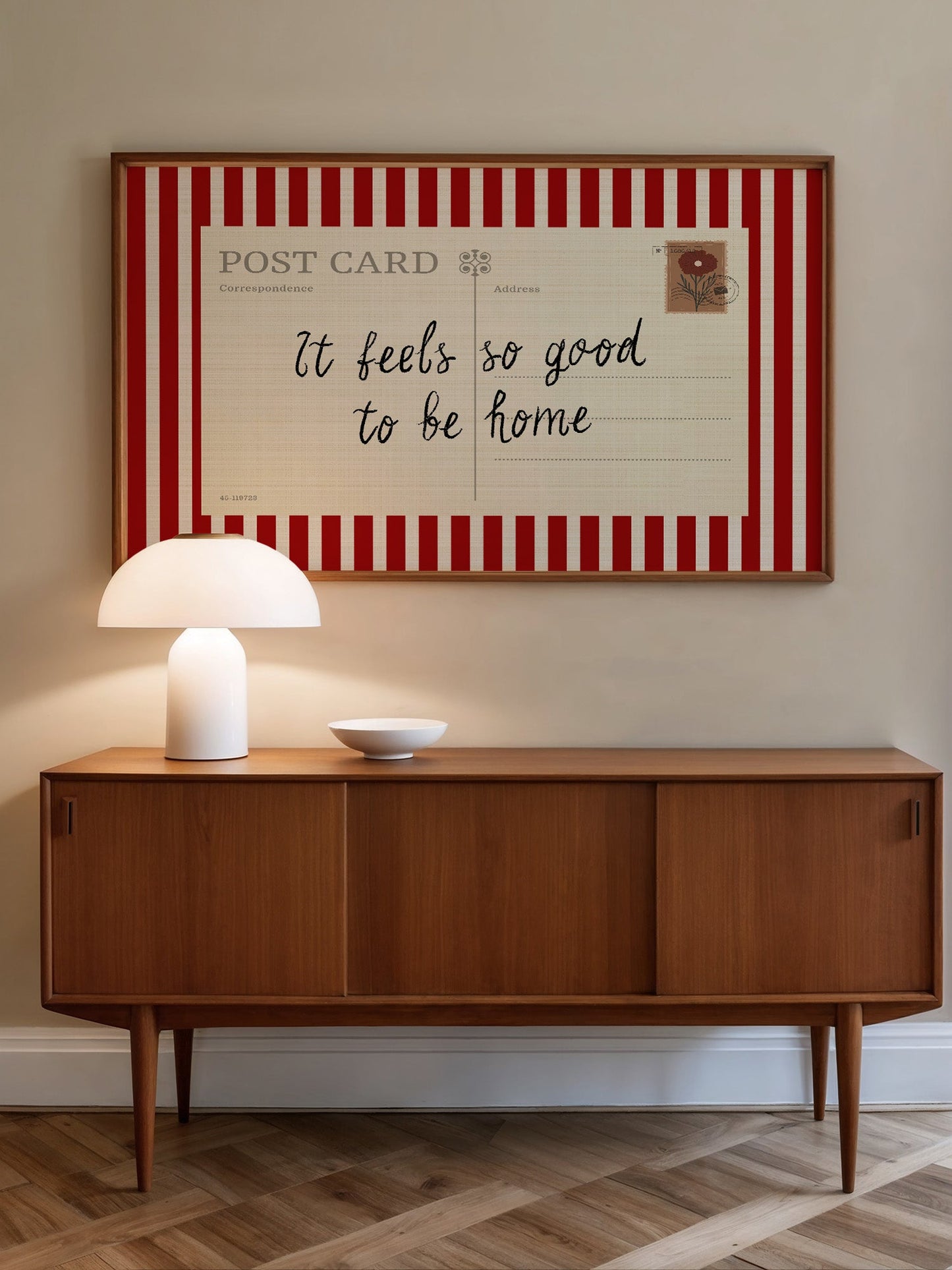Framed Vintage Postcard Poster – Retro Quote Striped Background Print