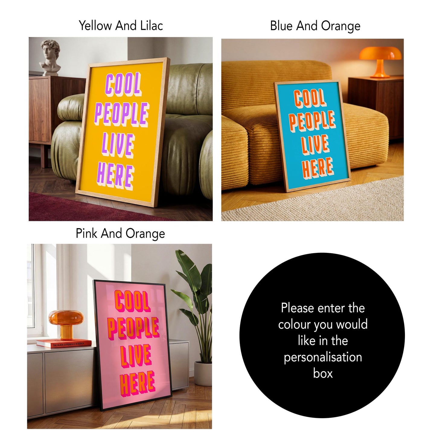 Retro Wall Art - Cool People Poster With Typography Print  | Wood Frame Option