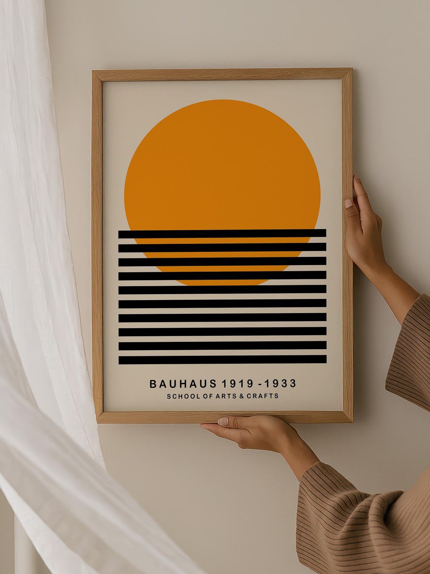 Geometric Bauhaus Art Print - Bold Yellow Circle Design, Framed Option