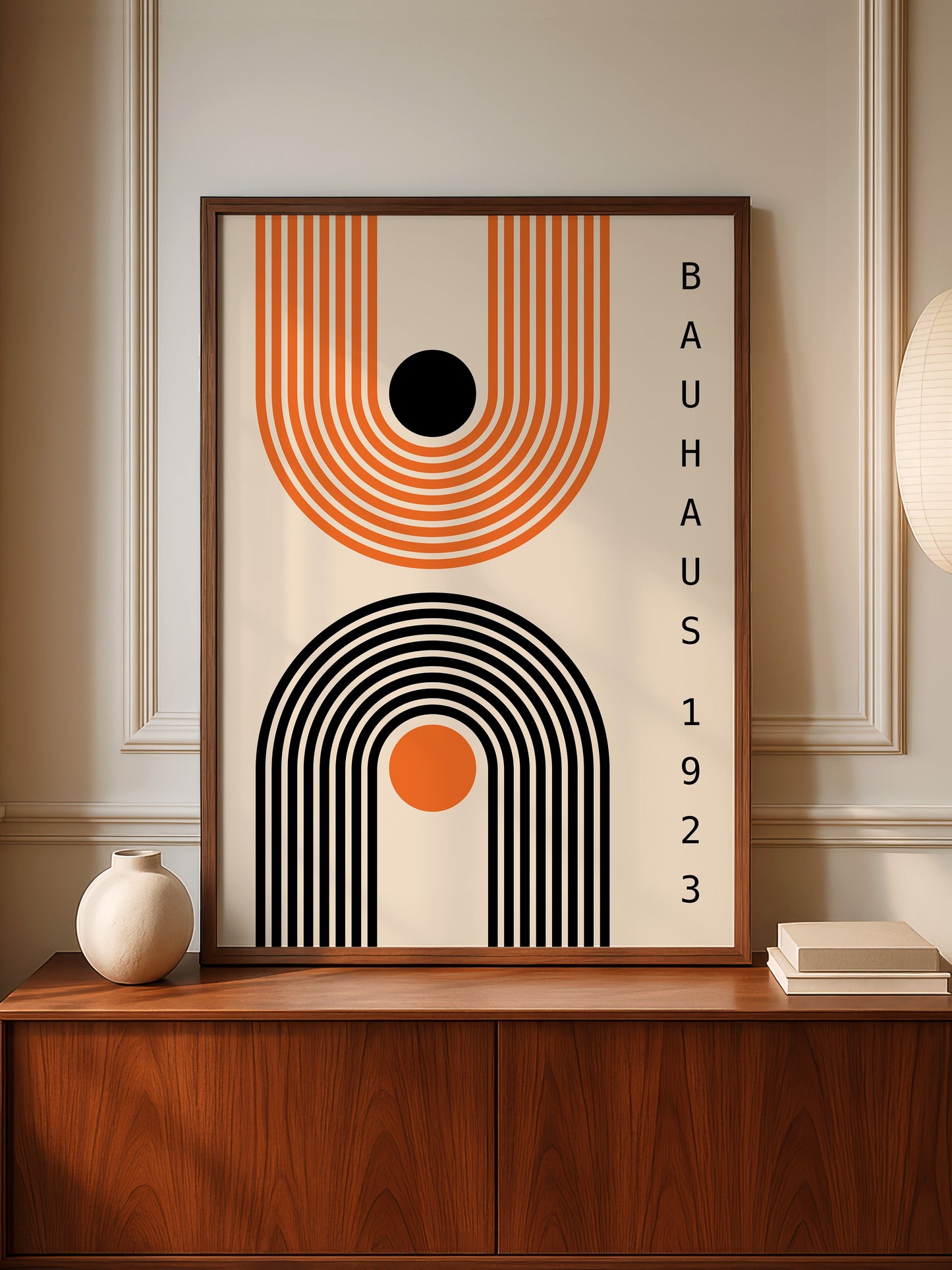 Bauhaus Print – Black Orange Geometric Wall Art | Mid Century Poster Unframed