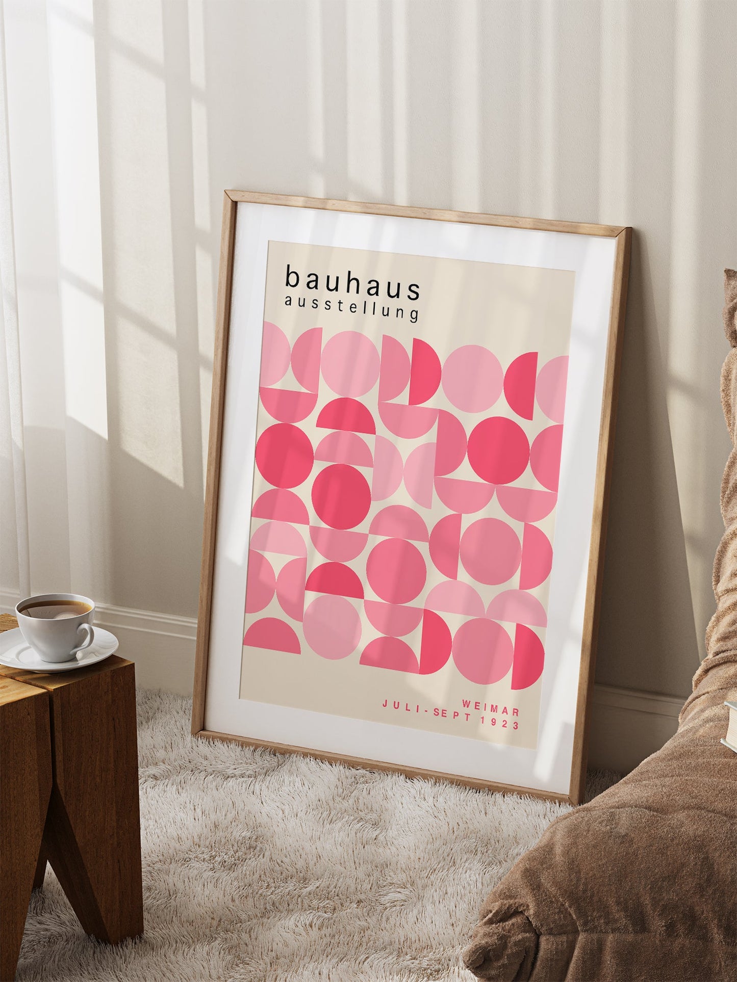 Bauhaus Poster - Pink Semi Circle Design | Modernist Art Print Framed Poster
