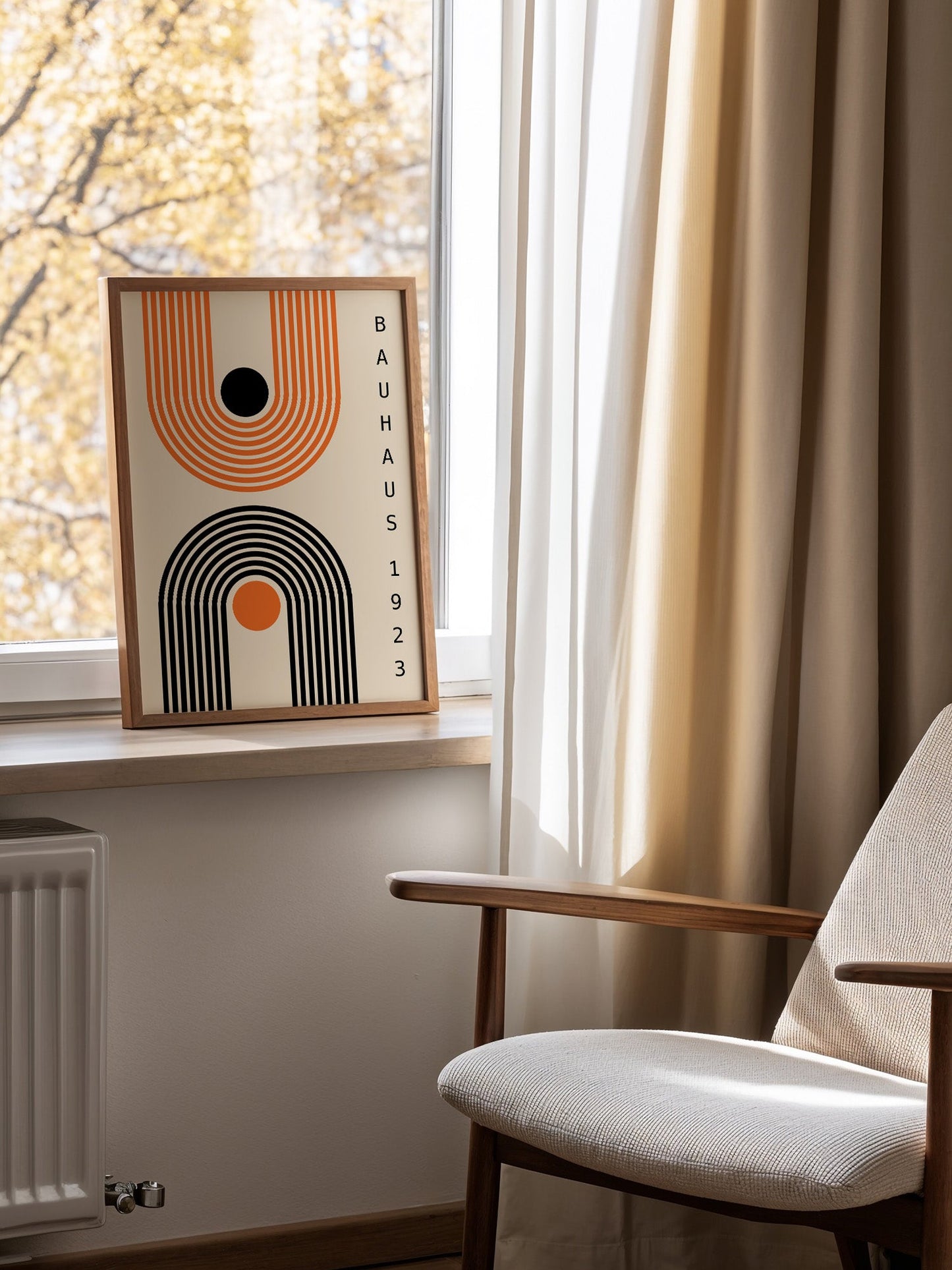 Bauhaus Print – Black Orange Geometric Wall Art | Mid Century Poster Unframed