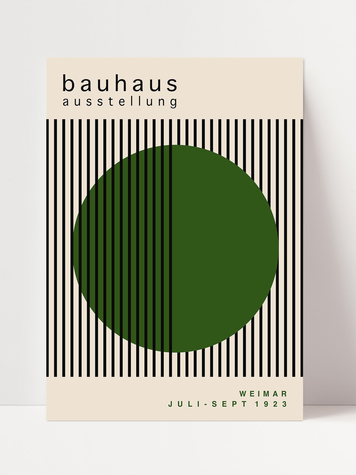 The image is a poster for the Bauhaus exhibition in Weimar, Germany, which took place from July to September 1923.