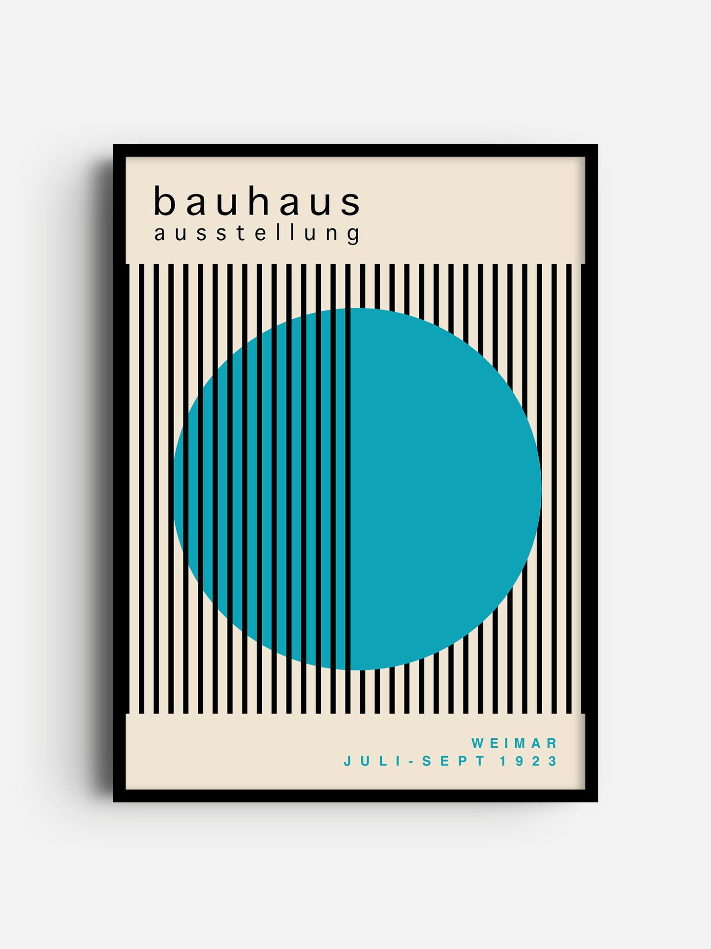 The image is a poster for the Bauhaus exhibition in Weimar, Germany, which took place from July to September 1923.