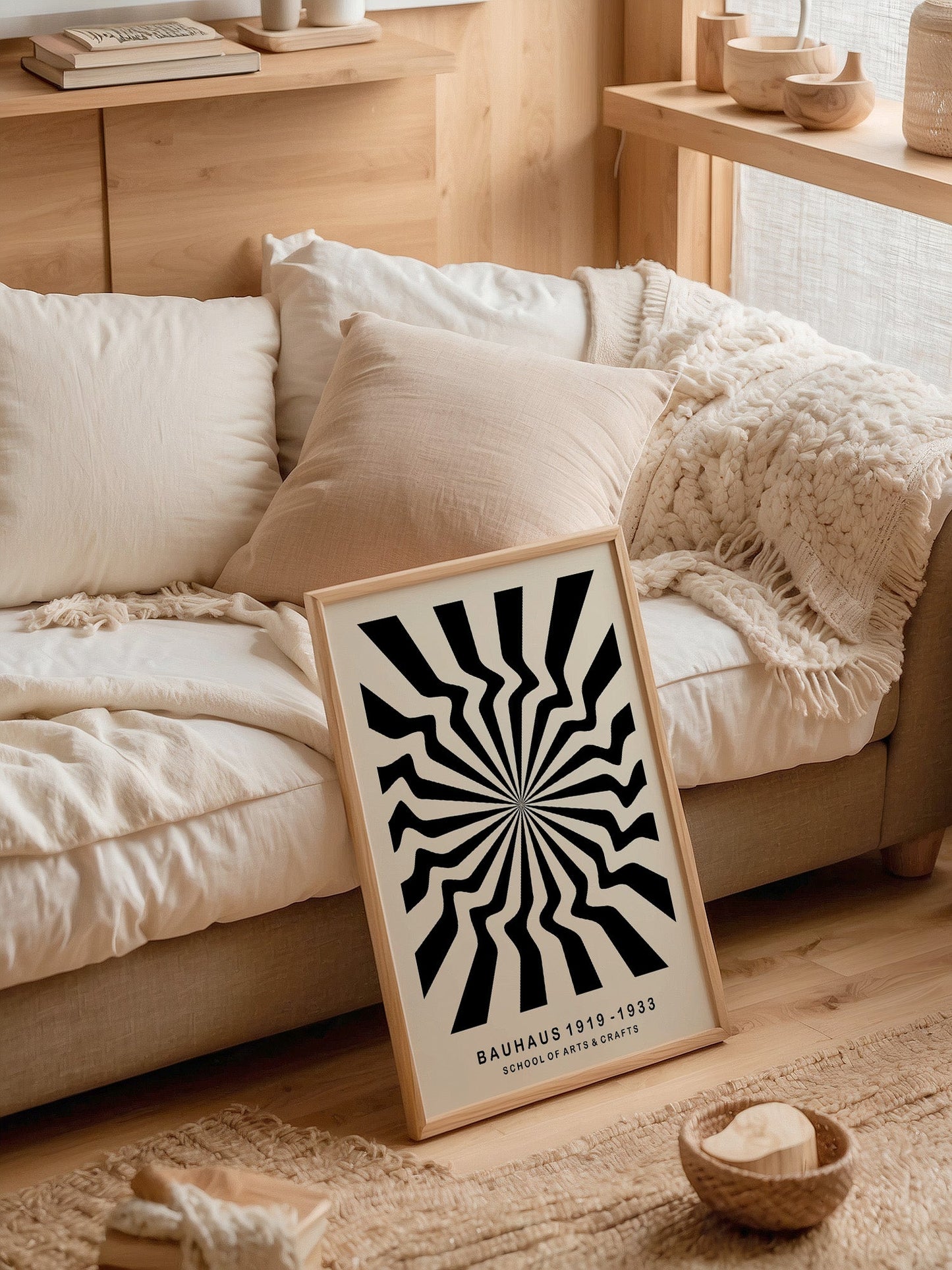 Bauhaus Op Art Print – Minimalist Wall Art | Black and Cream Poster