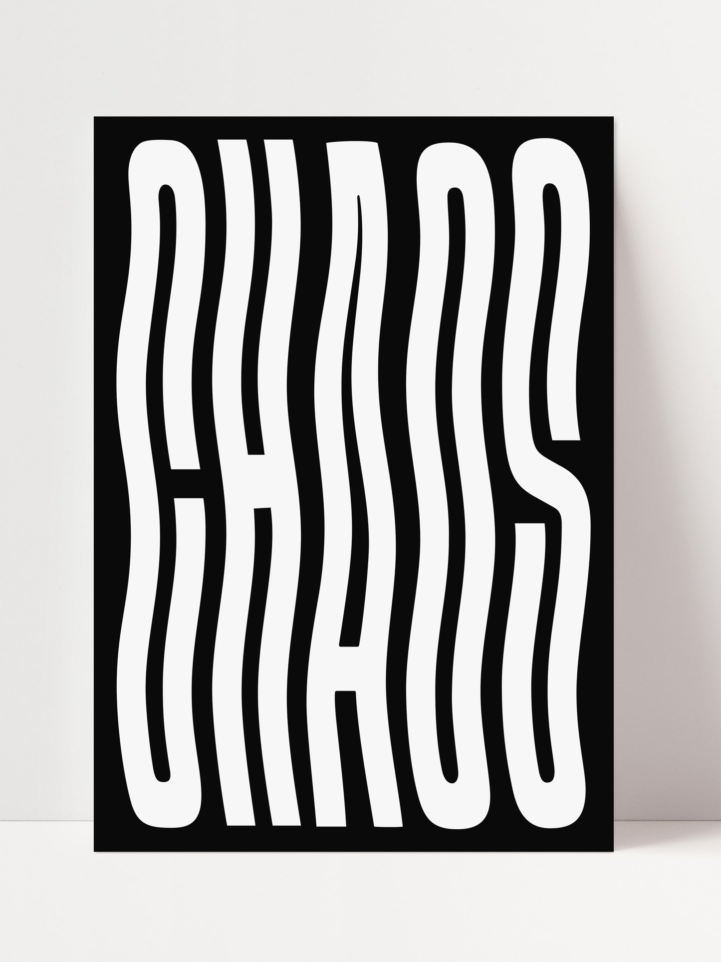 a bold, stylized text that reads "CHAOS" in a striking, graphic design.